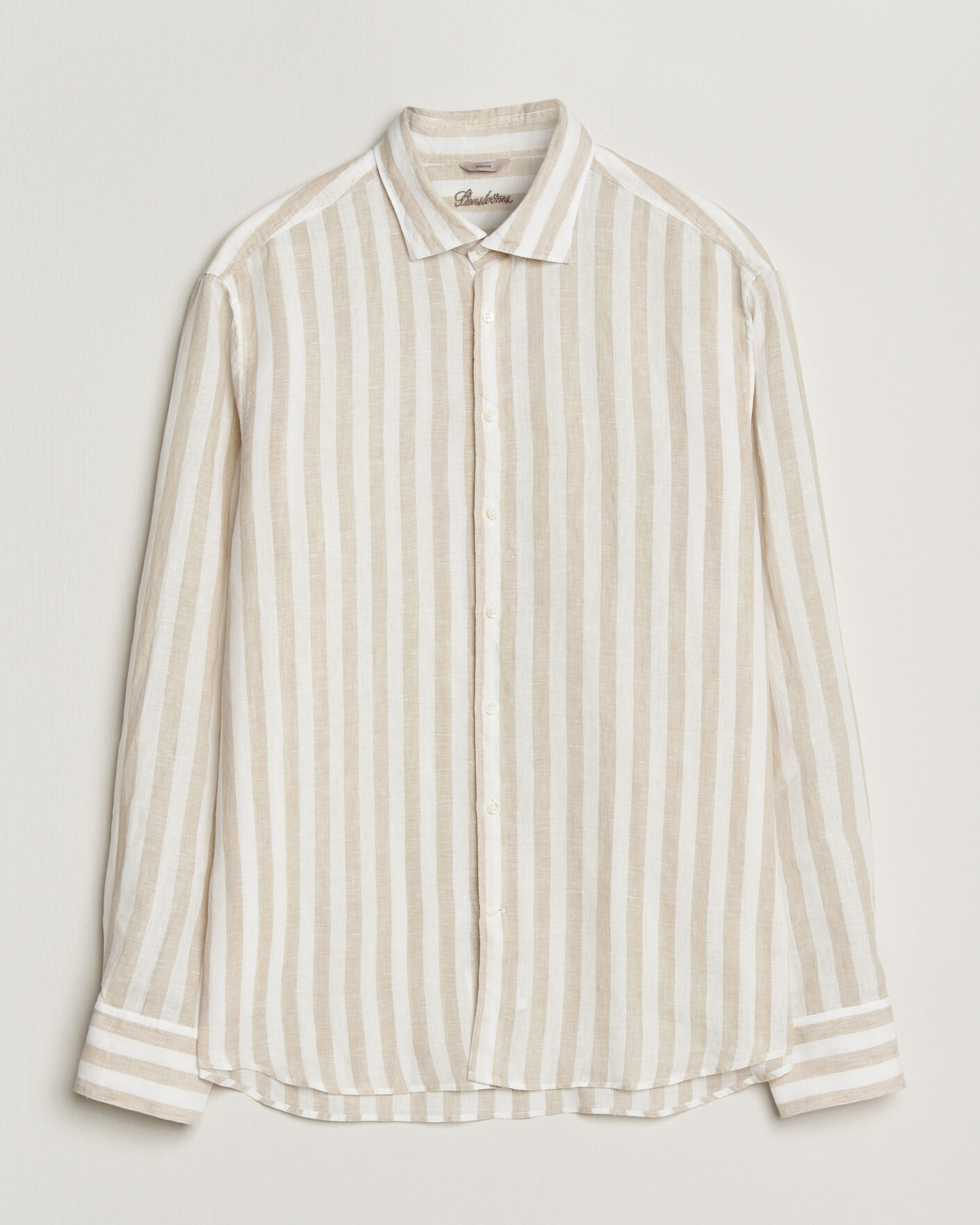 Uomini | Camicie | Stenströms | Regular Fit Wide Stripe Linen Shirt Beige