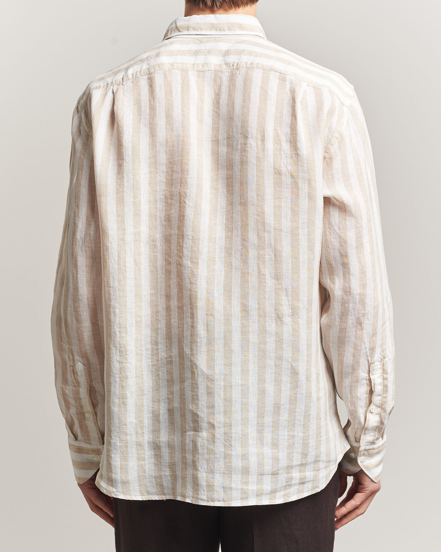 Uomini | Camicie | Stenströms | Regular Fit Wide Stripe Linen Shirt Beige