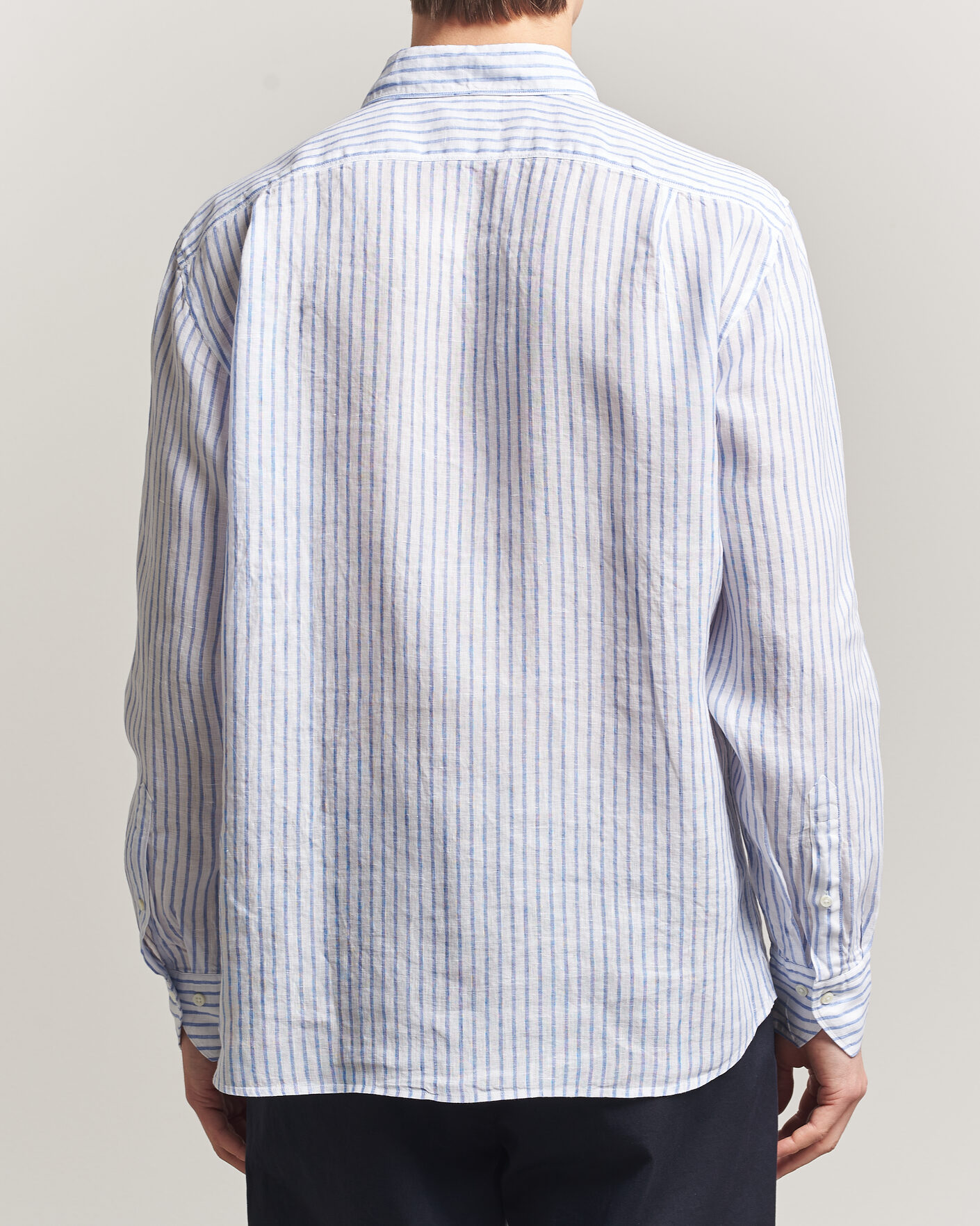Uomini | Camicie | Stenströms | Regular Fit Striped Linen Shirt White/Dark Blue