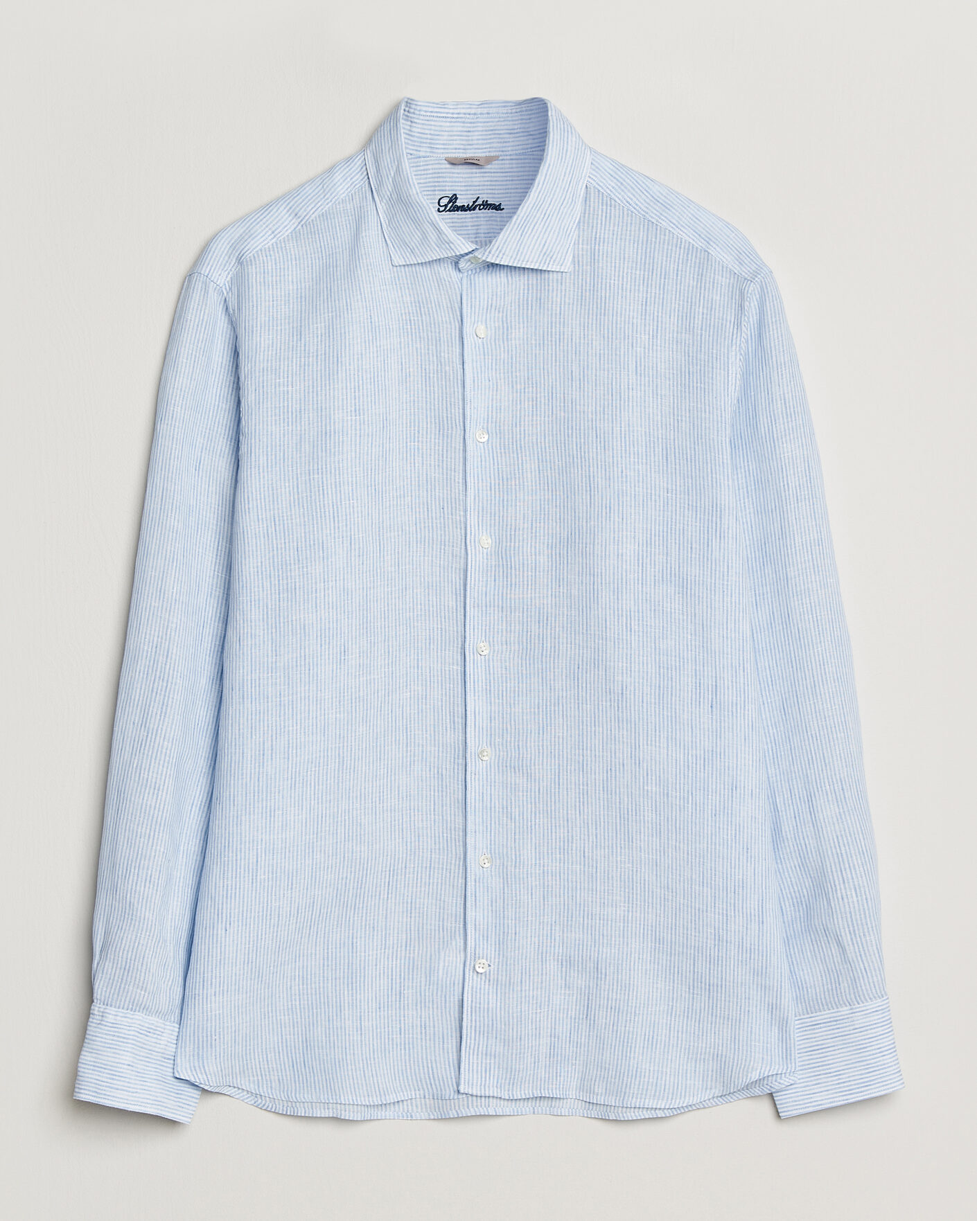 Uomini | Camicie | Stenströms | Regular Fit Thin Striped Linen Shirt Light Blue