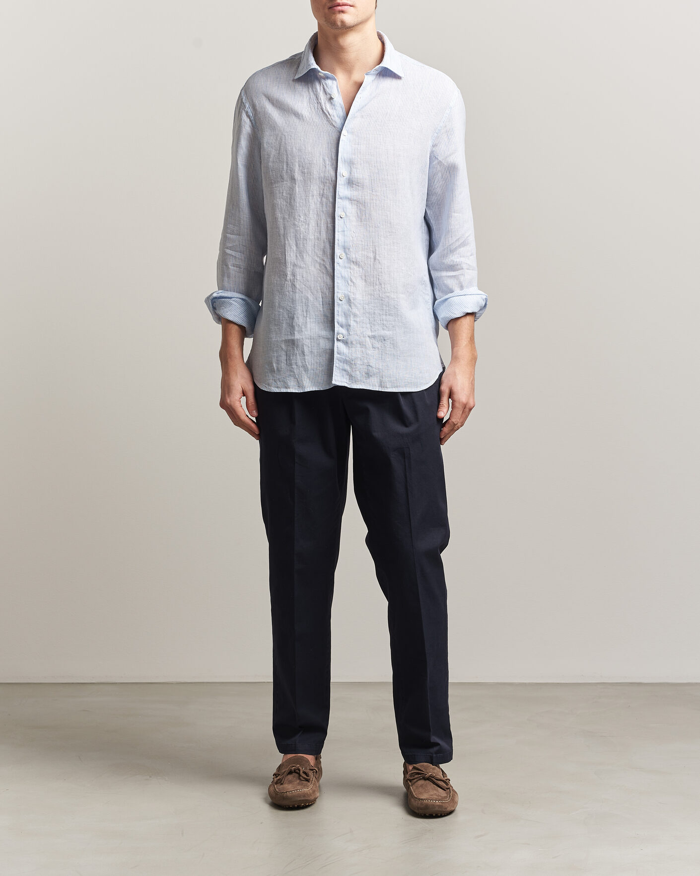 Uomini | Camicie | Stenströms | Regular Fit Thin Striped Linen Shirt Light Blue