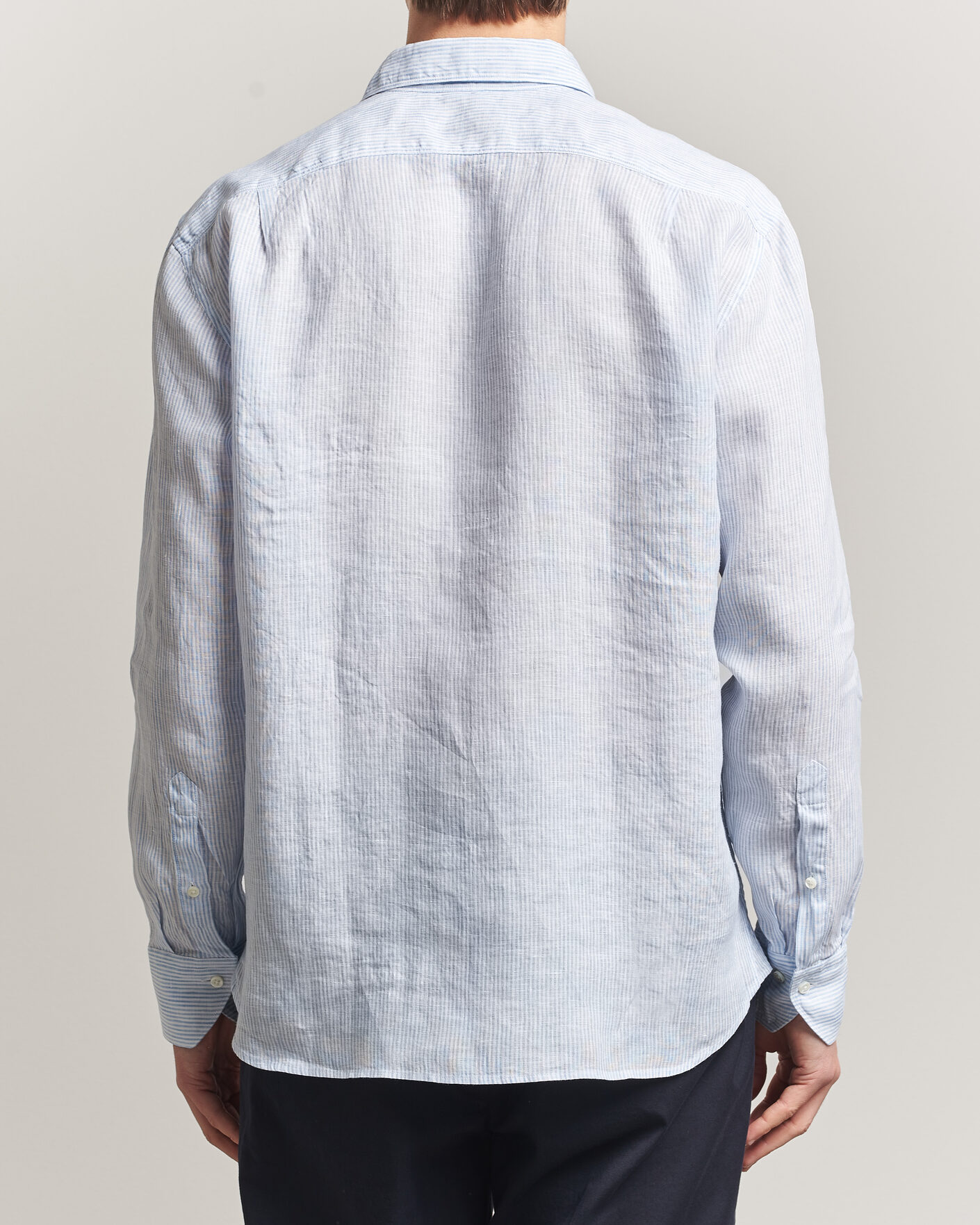 Uomini | Camicie | Stenströms | Regular Fit Thin Striped Linen Shirt Light Blue