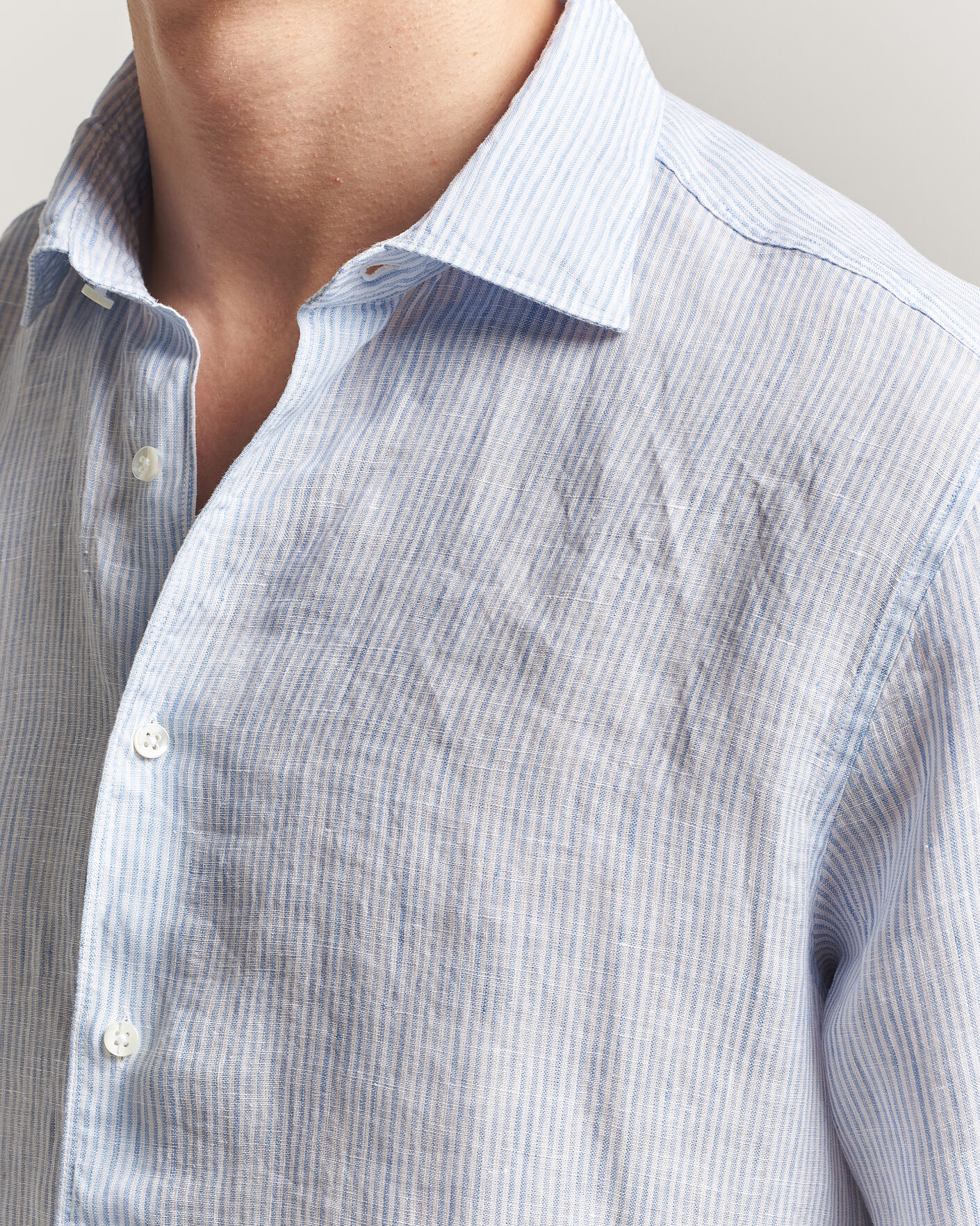 Uomini | Camicie | Stenströms | Regular Fit Thin Striped Linen Shirt Light Blue