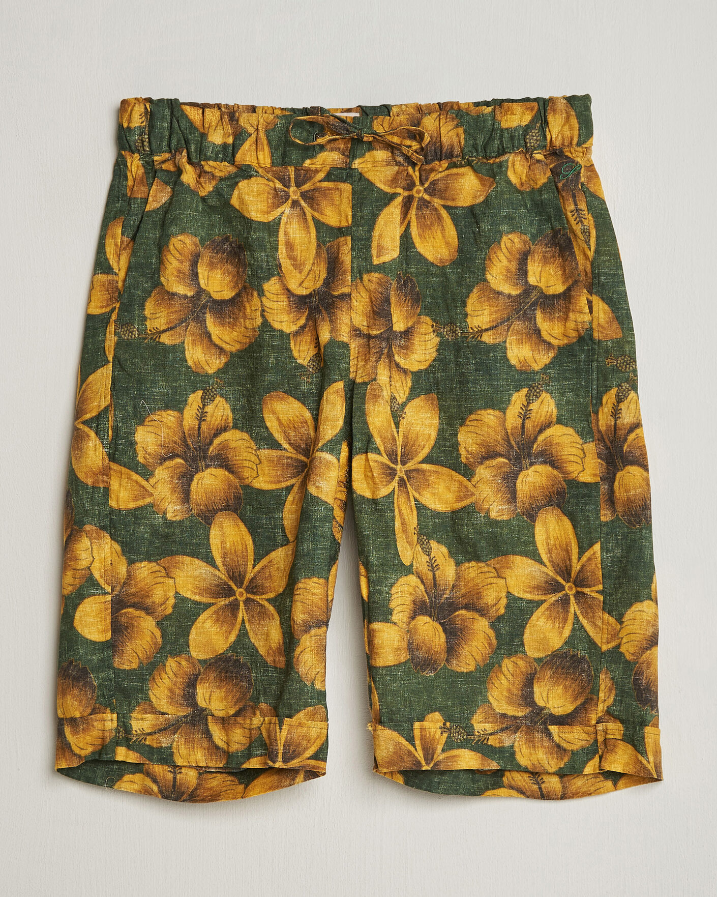 Uomini | Pantaloncini | Stenströms | Flower Printed Linen Shorts Green