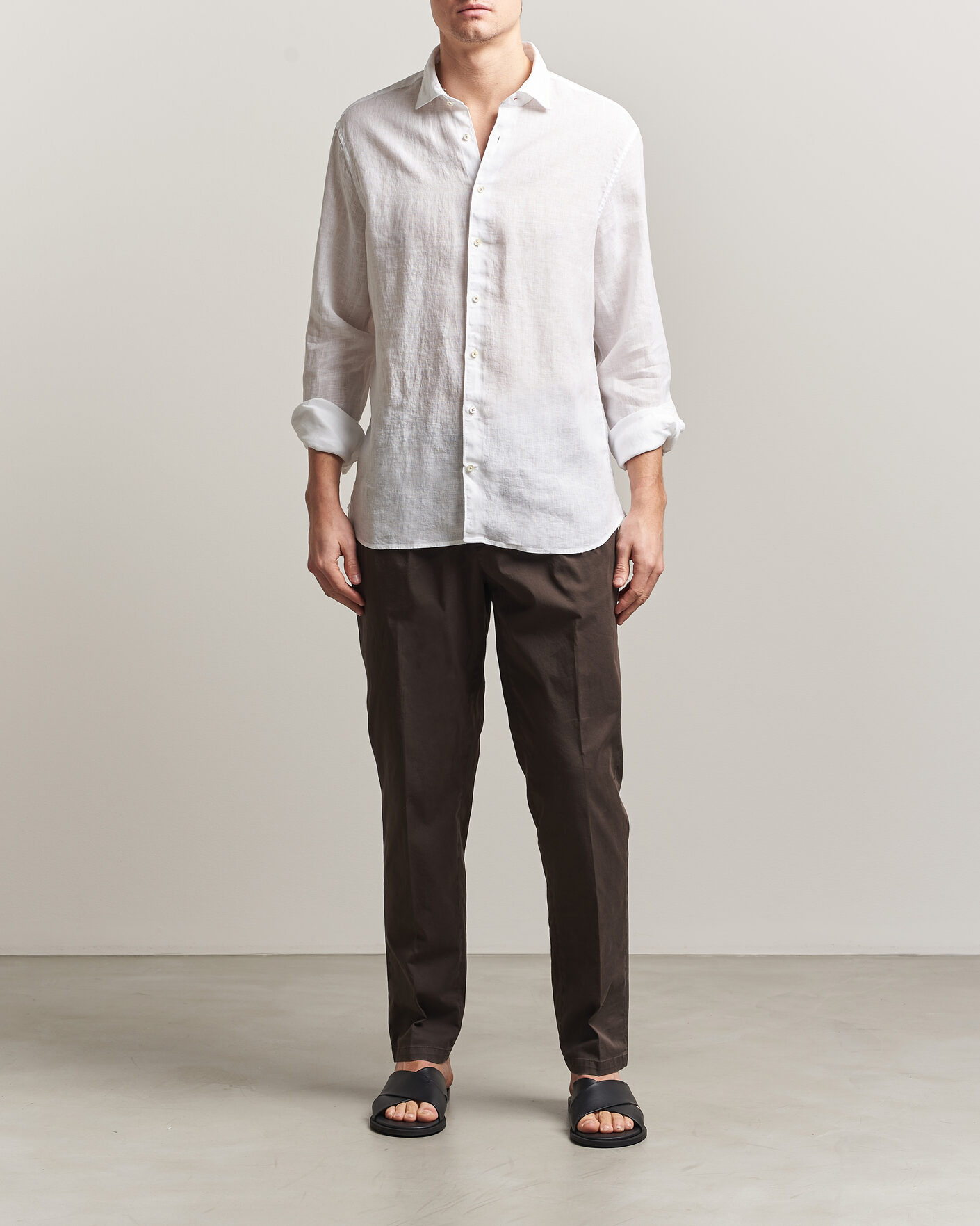 Uomini | Camicie | Stenströms | Regular Fit Cut Away Linen Shirt White