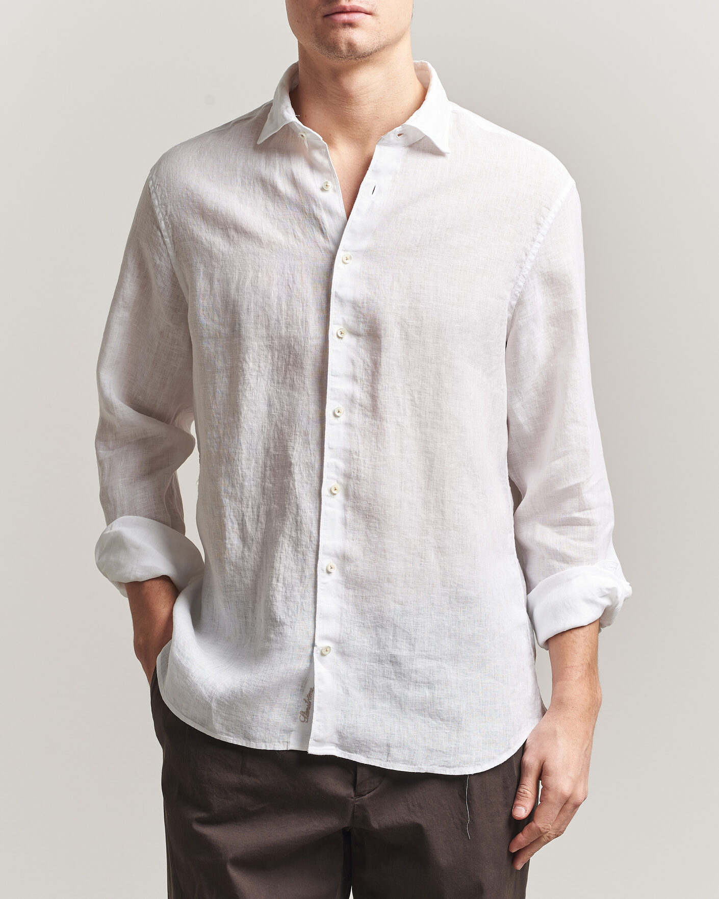 Uomini | Camicie | Stenströms | Regular Fit Cut Away Linen Shirt White