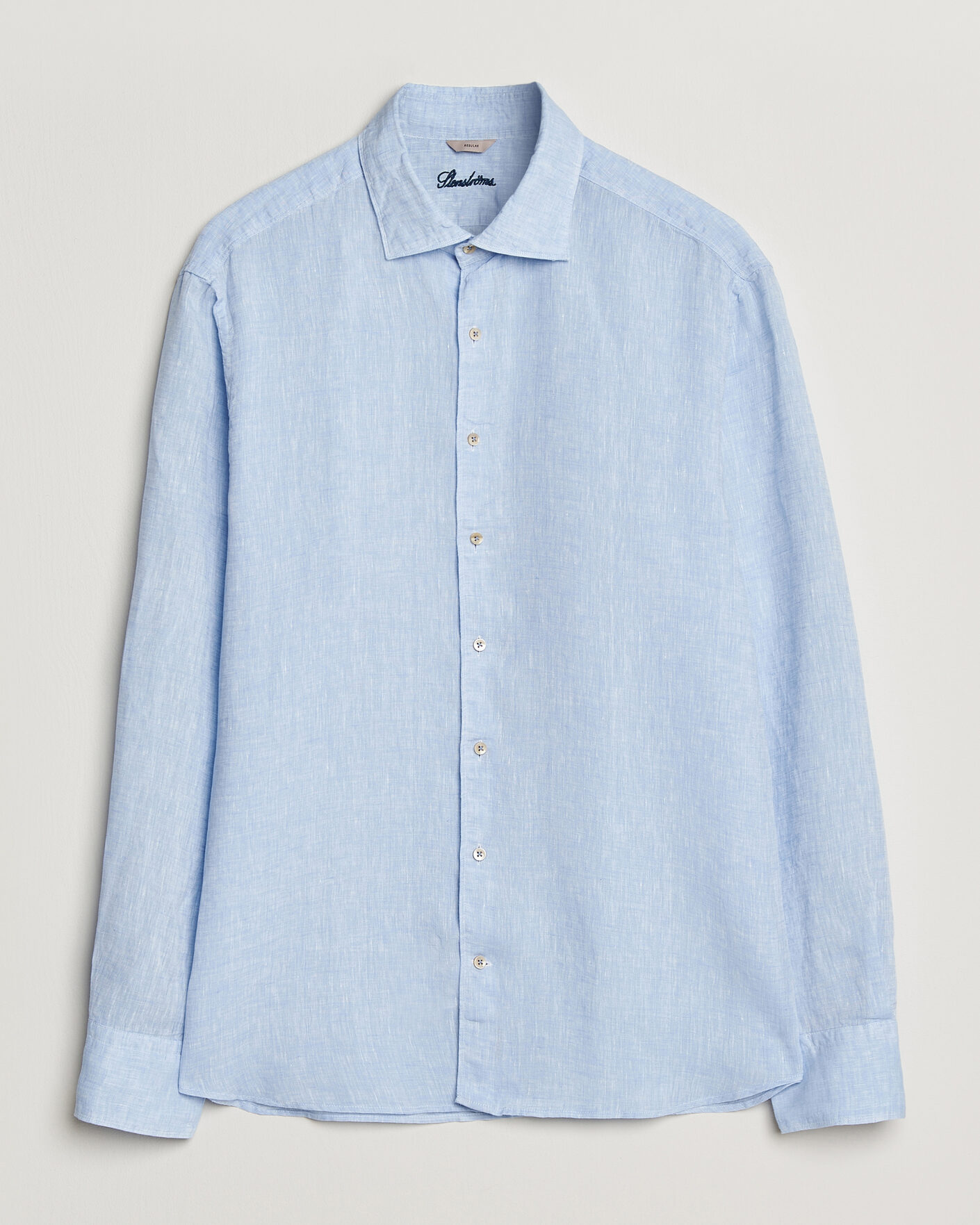 Uomini | Camicie | Stenströms | Regular Fit Cut Away Linen Shirt Light Blue