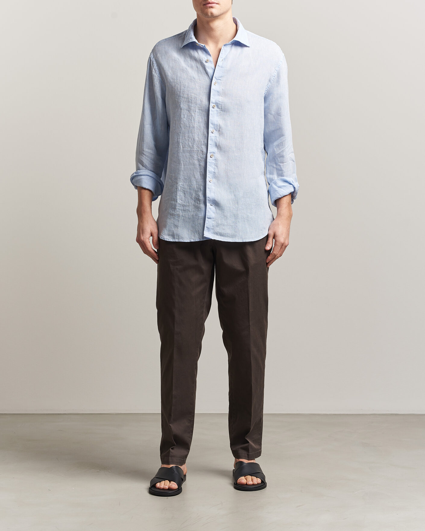 Uomini | Camicie | Stenströms | Regular Fit Cut Away Linen Shirt Light Blue