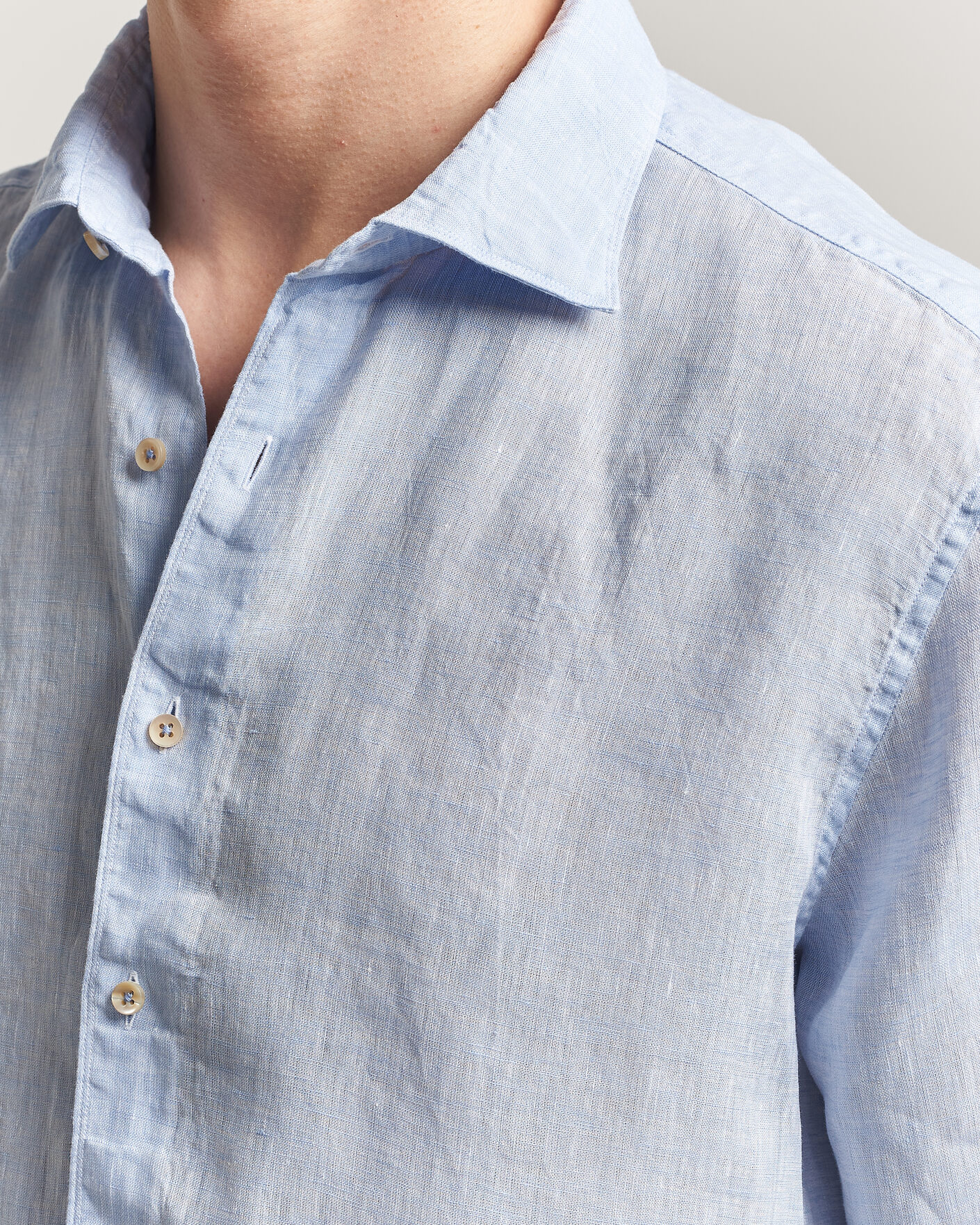 Uomini | Camicie | Stenströms | Regular Fit Cut Away Linen Shirt Light Blue