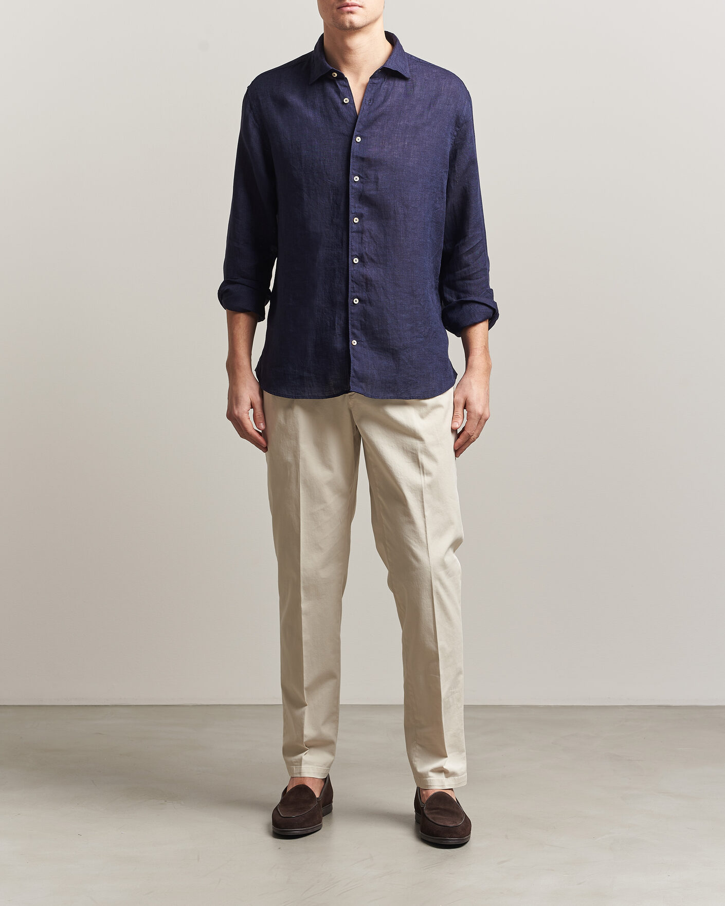 Uomini | Camicie | Stenströms | Regular Fit Cut Away Linen Shirt Navy