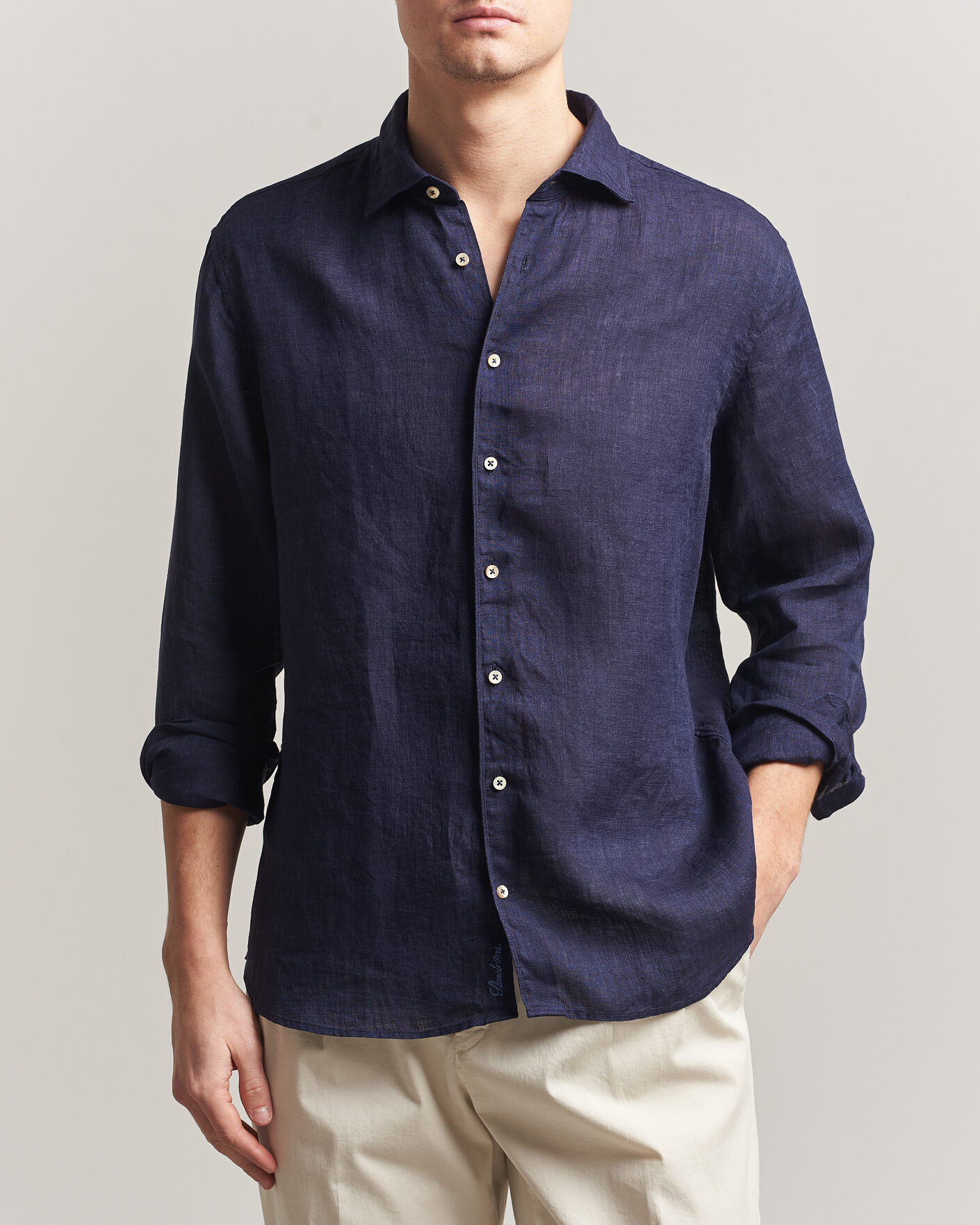 Uomini | Camicie | Stenströms | Regular Fit Cut Away Linen Shirt Navy