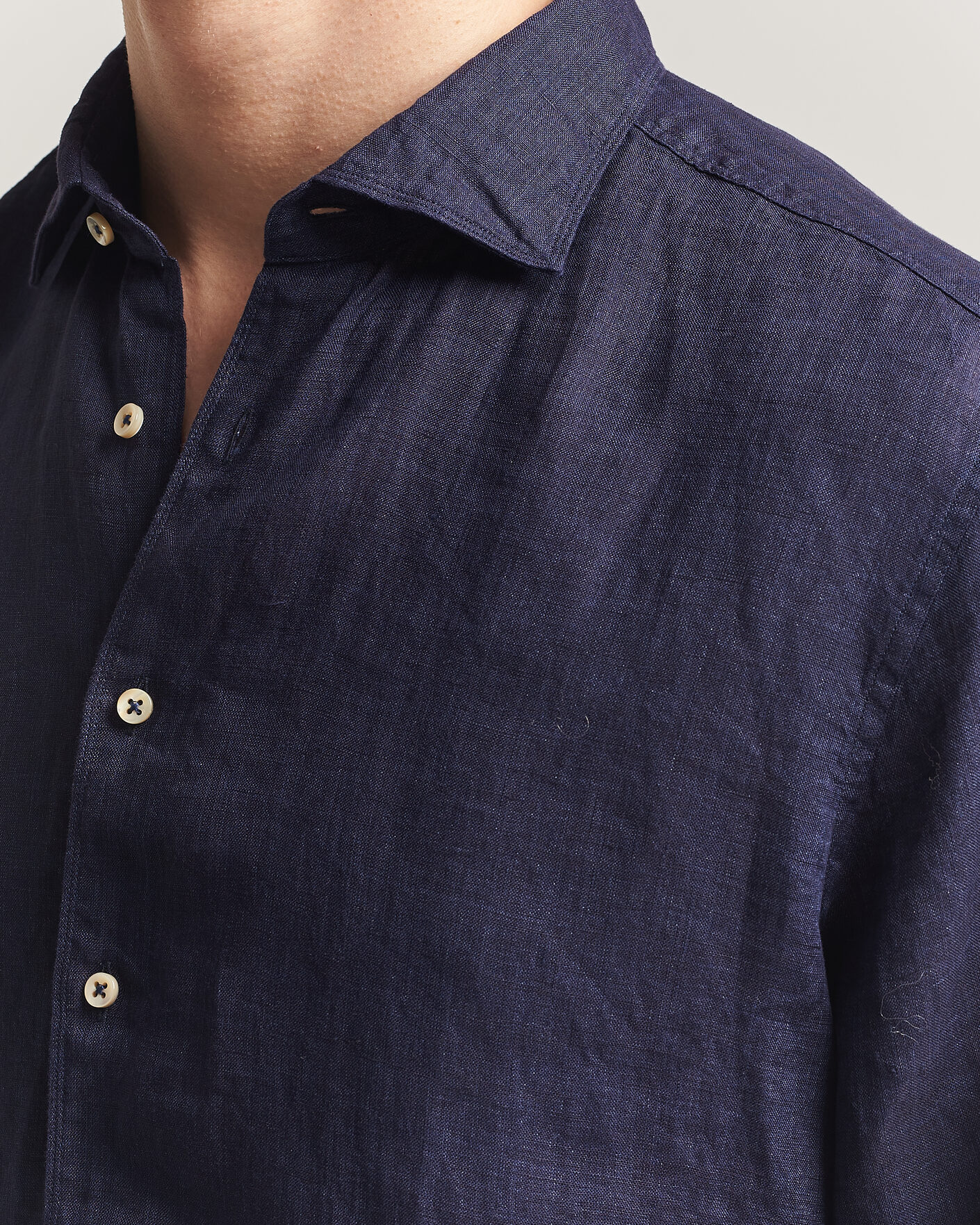 Uomini | Camicie | Stenströms | Regular Fit Cut Away Linen Shirt Navy