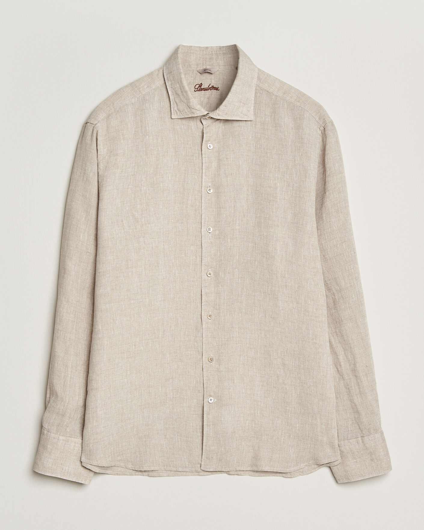 Uomini | Camicie | Stenströms | Regular Fit Cut Away Linen Shirt Beige
