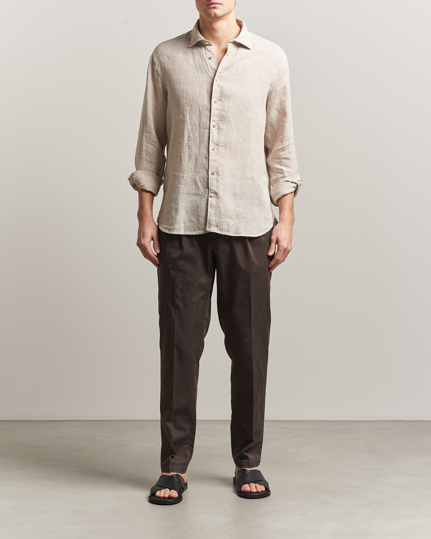 Uomini | Camicie | Stenströms | Regular Fit Cut Away Linen Shirt Beige