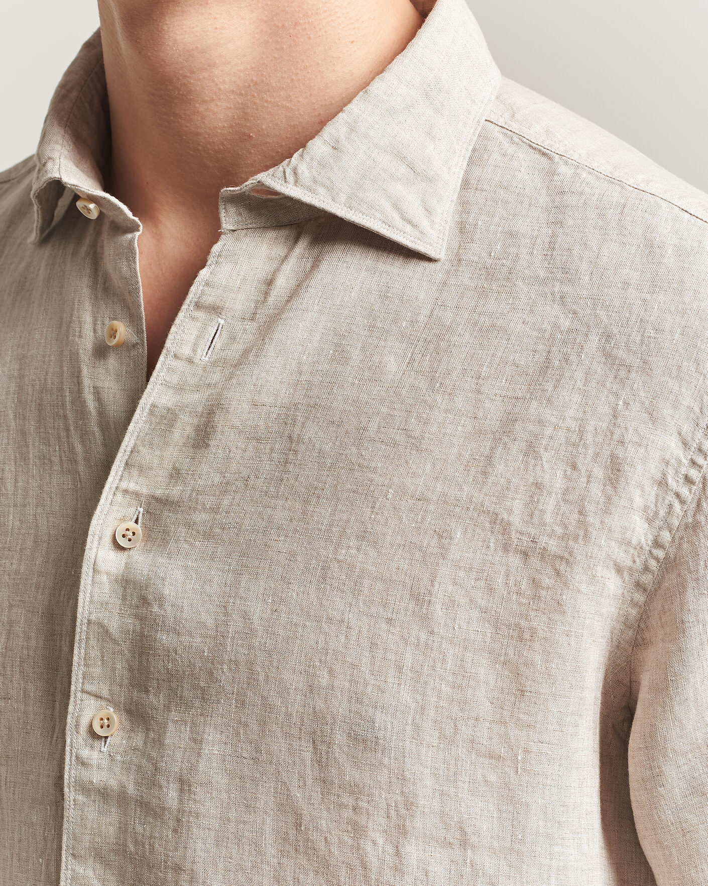 Uomini | Camicie | Stenströms | Regular Fit Cut Away Linen Shirt Beige