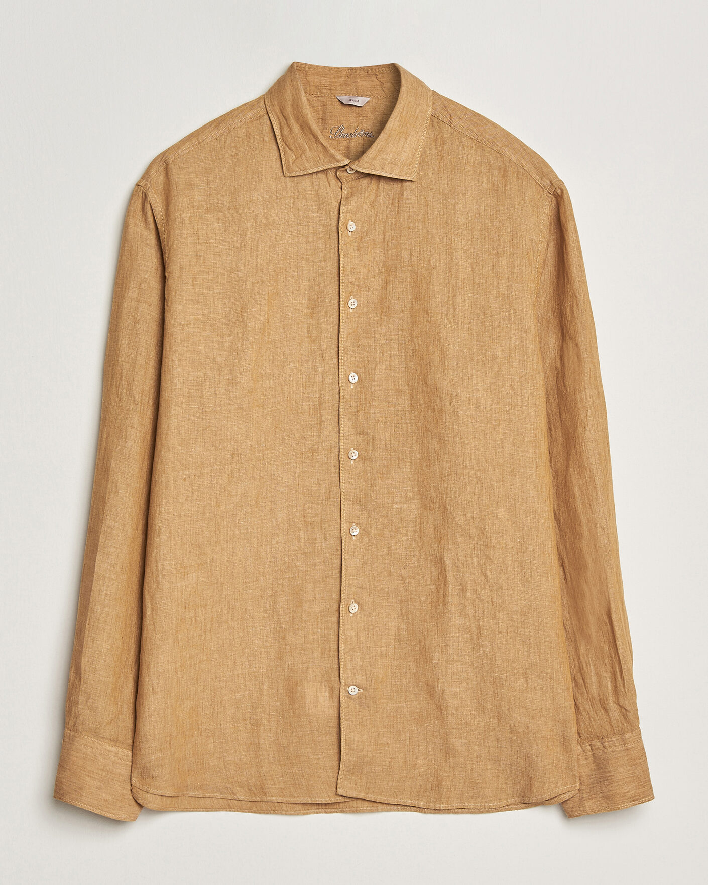 Uomini | Camicie | Stenströms | Regular Fit Cut Away Linen Shirt Light Brown