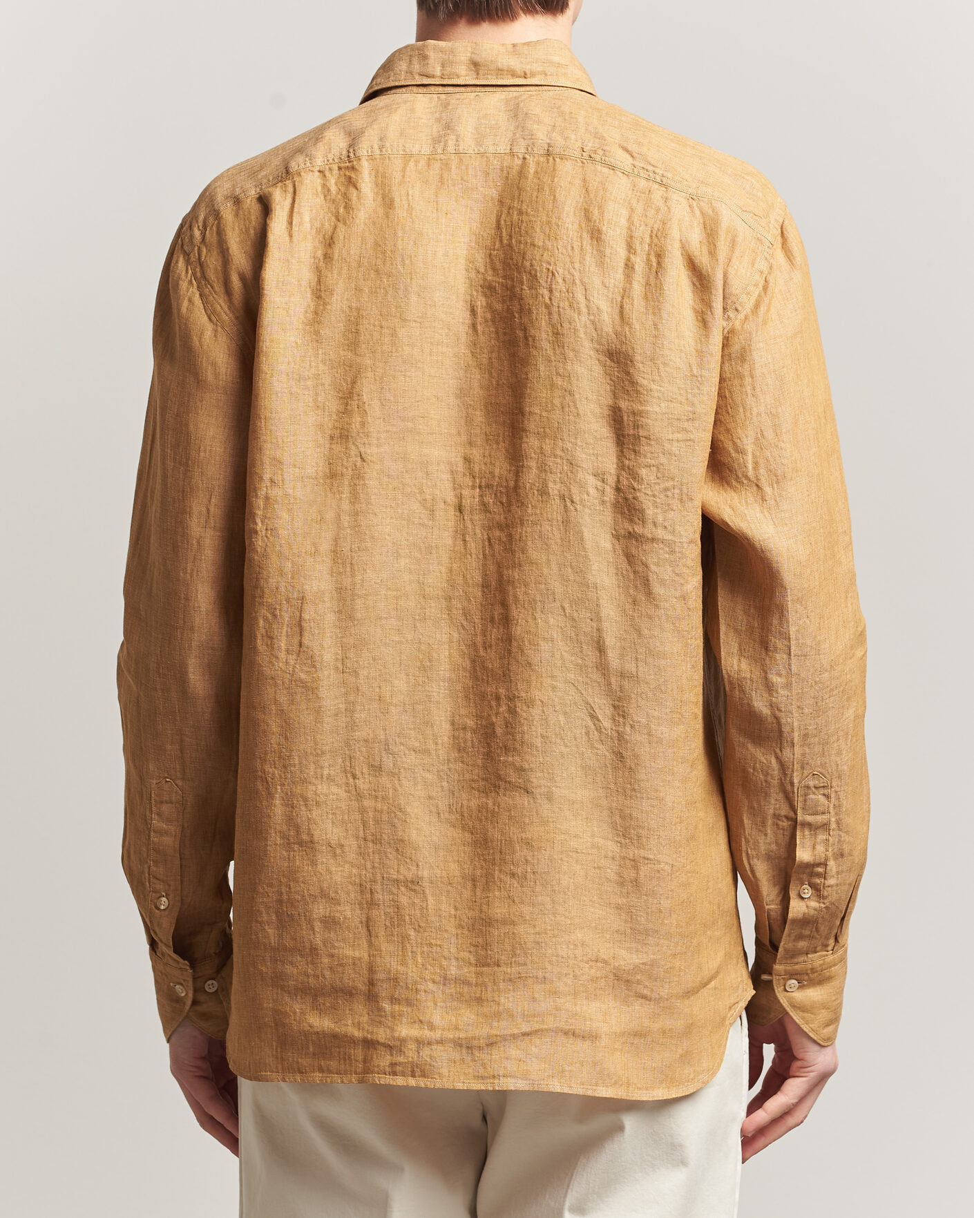 Uomini | Camicie | Stenströms | Regular Fit Cut Away Linen Shirt Light Brown