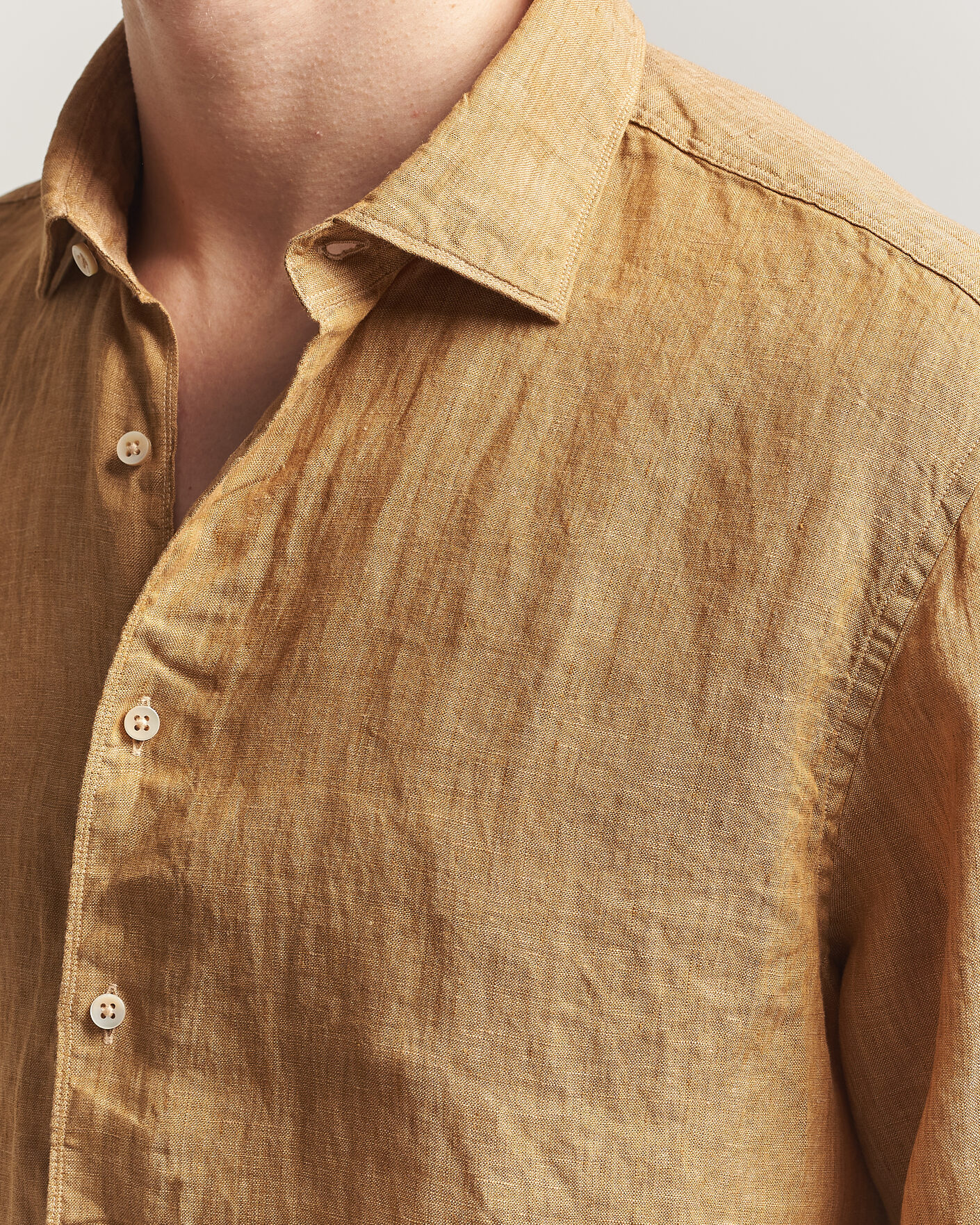 Uomini | Camicie | Stenströms | Regular Fit Cut Away Linen Shirt Light Brown