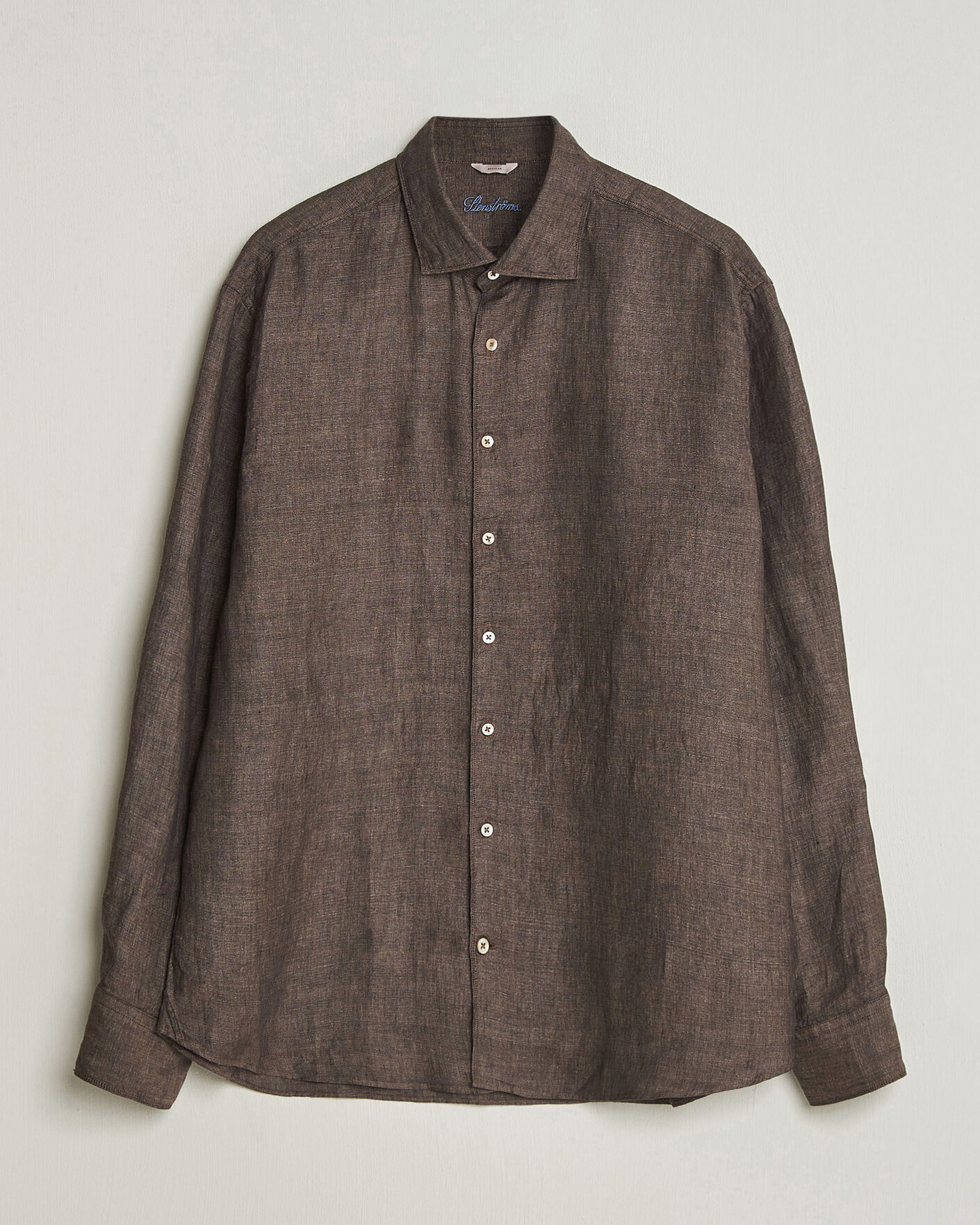 Uomini | Camicie | Stenströms | Regular Fit Cut Away Linen Shirt Brown
