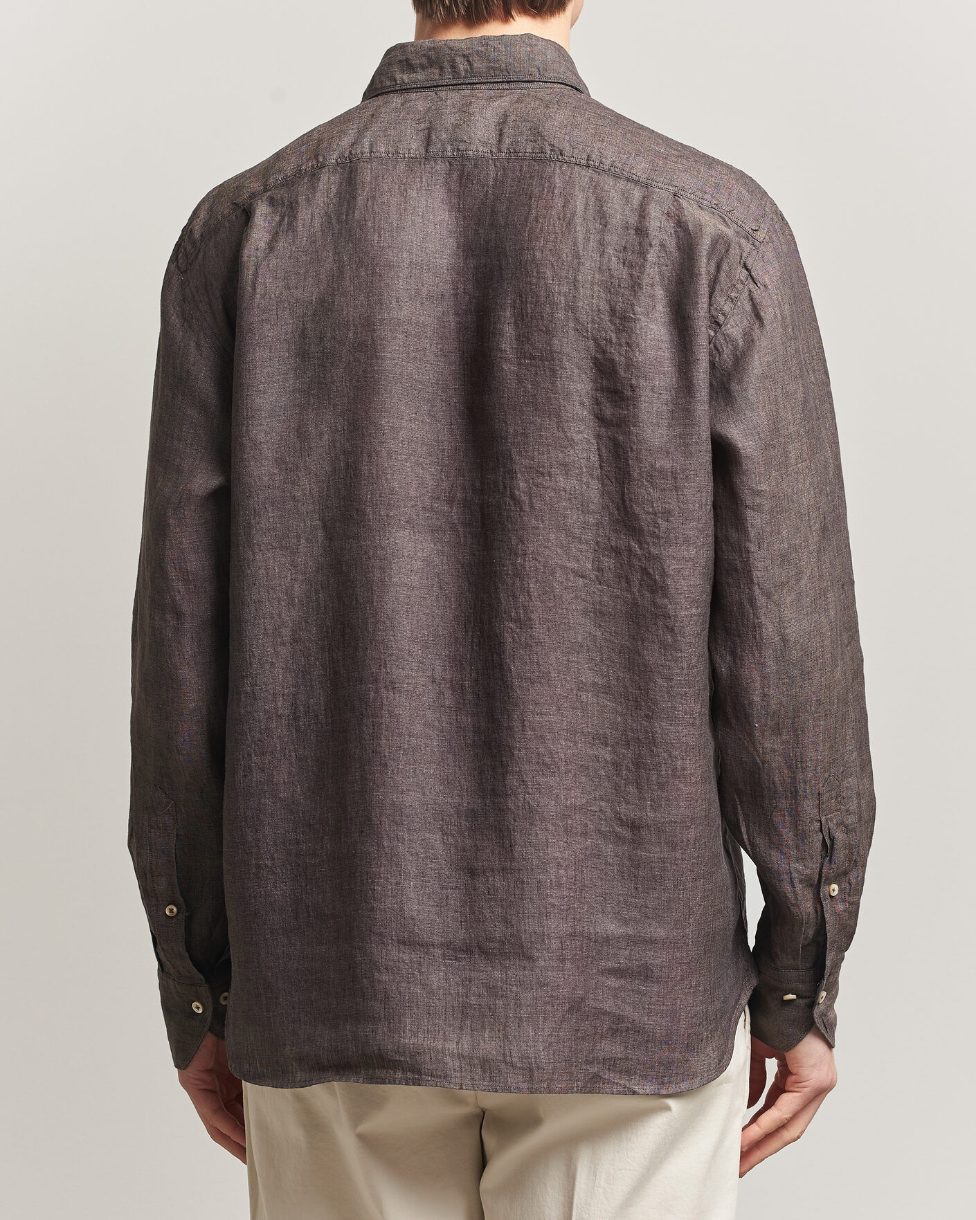 Uomini | Camicie | Stenströms | Regular Fit Cut Away Linen Shirt Brown