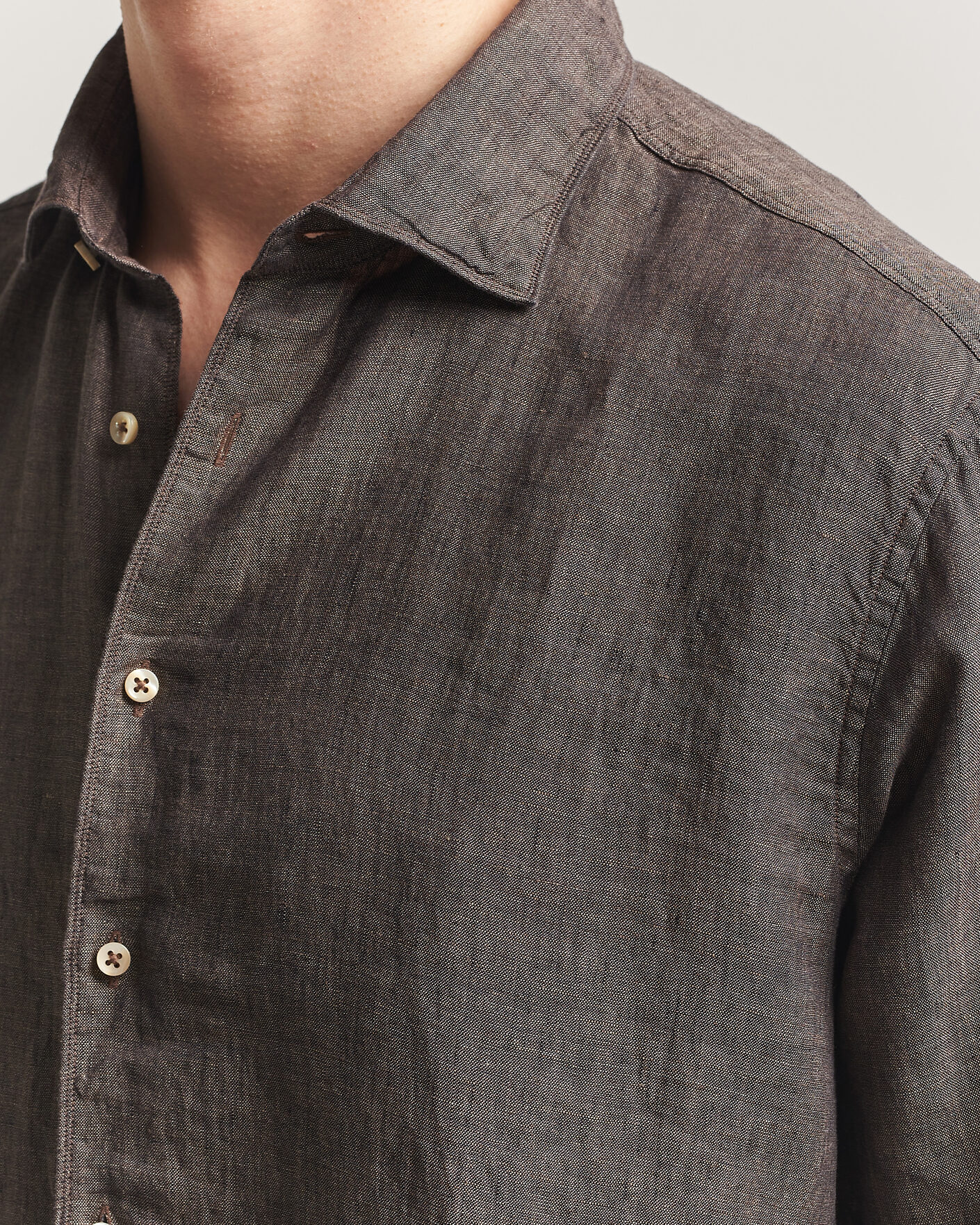 Uomini | Camicie | Stenströms | Regular Fit Cut Away Linen Shirt Brown