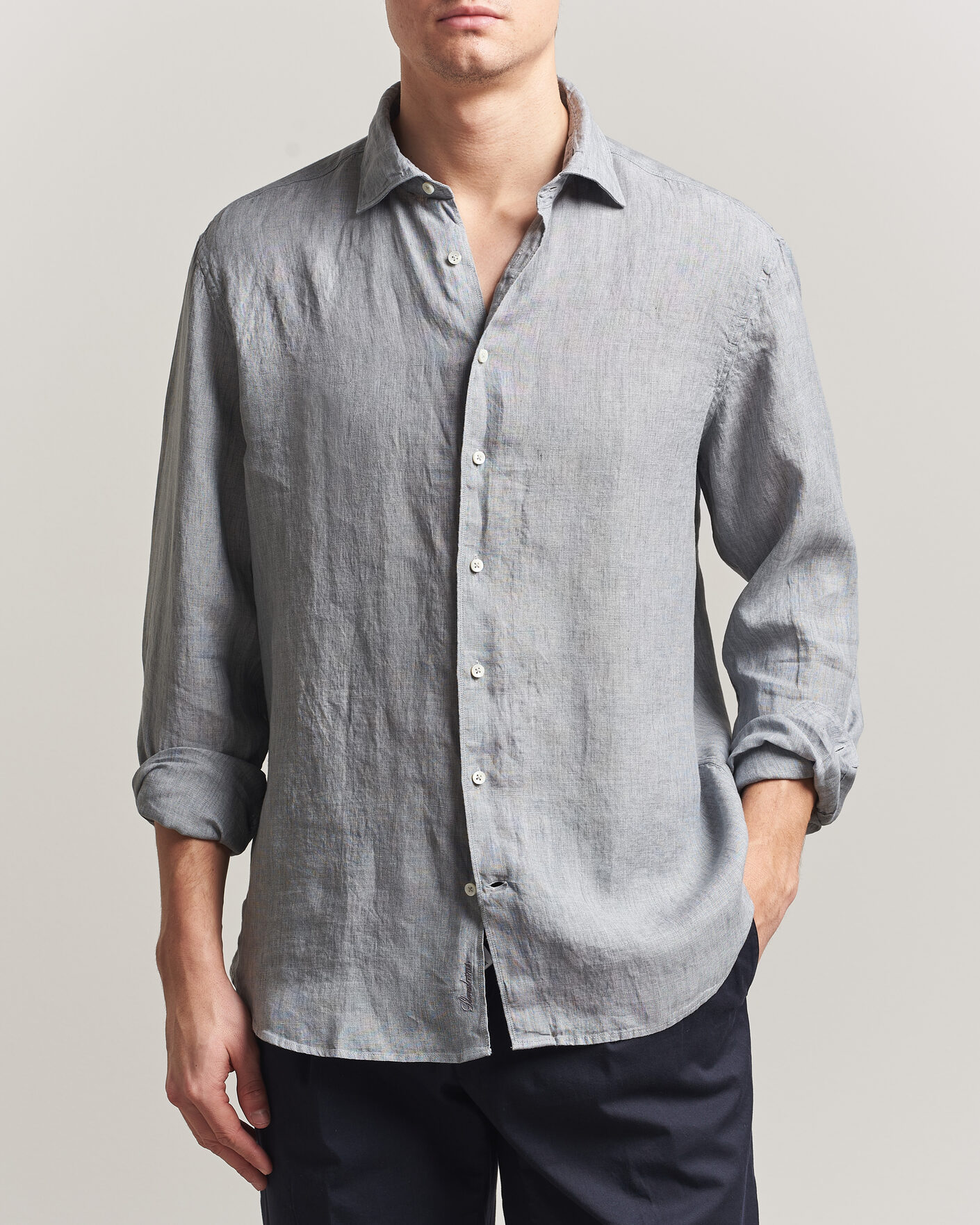 Uomini | Camicie | Stenströms | Regular Fit Cut Away Linen Shirt Grey