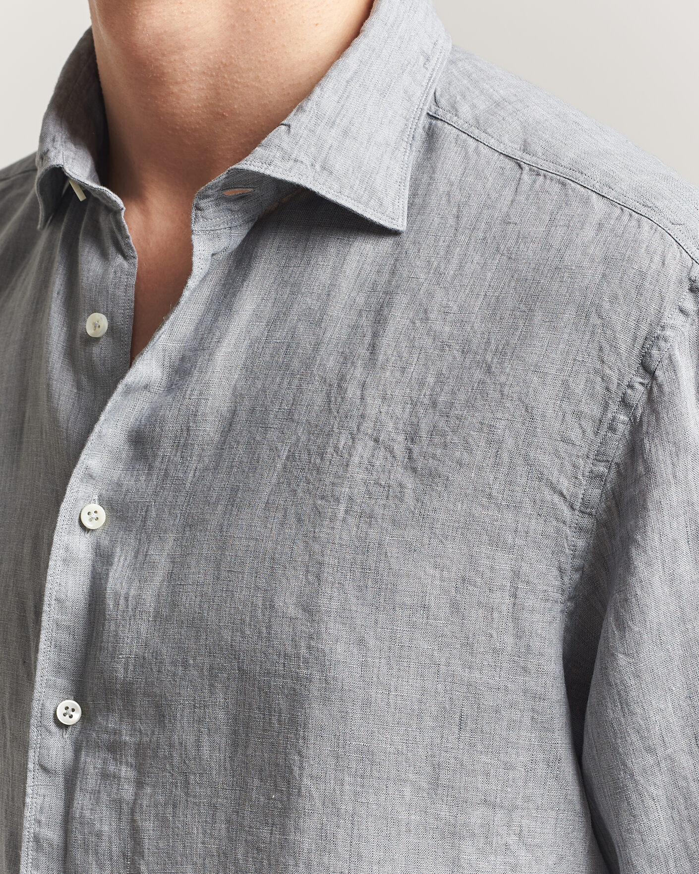 Uomini | Camicie | Stenströms | Regular Fit Cut Away Linen Shirt Grey