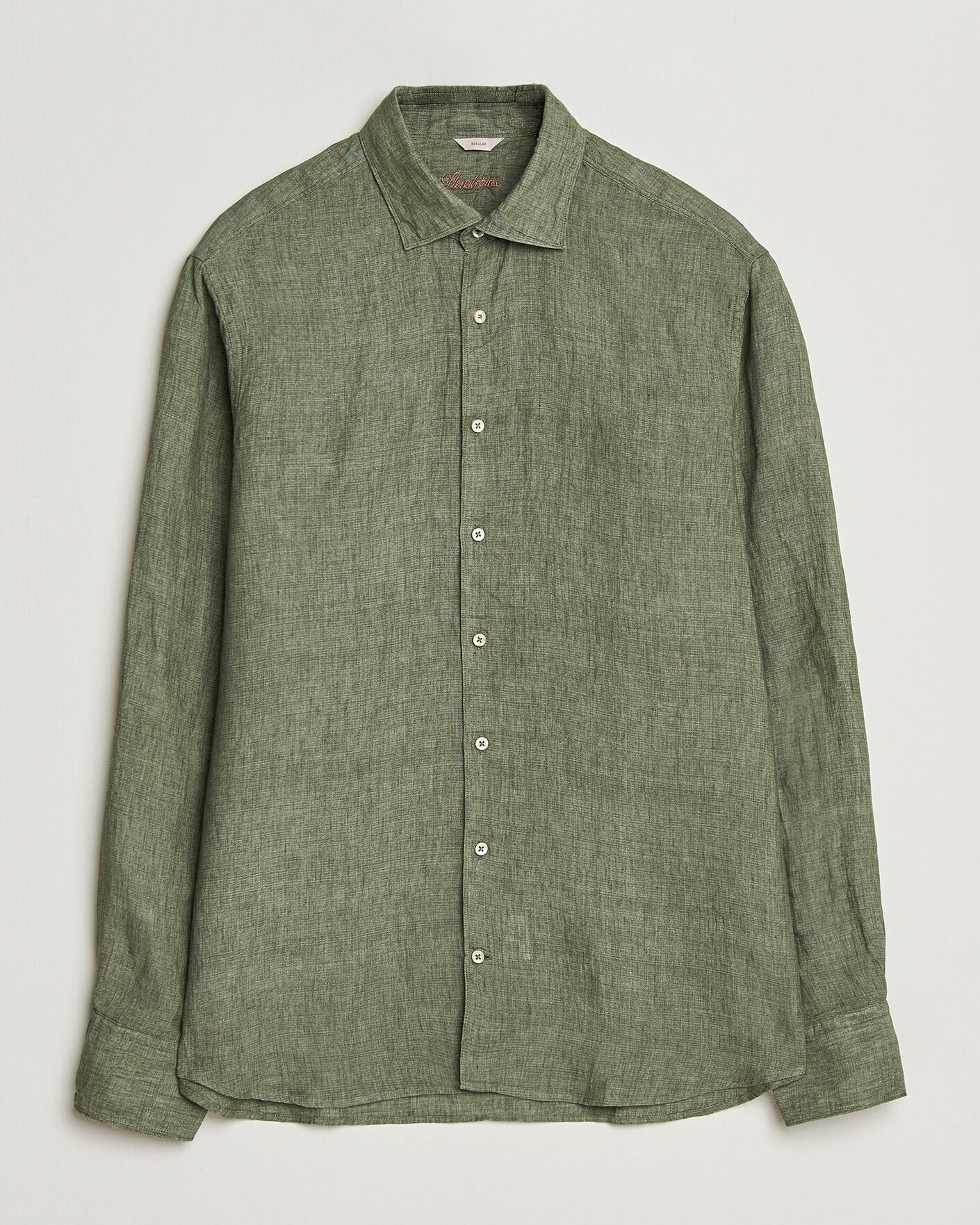 Uomini | Camicie | Stenströms | Regular Fit Cut Away Linen Shirt Green