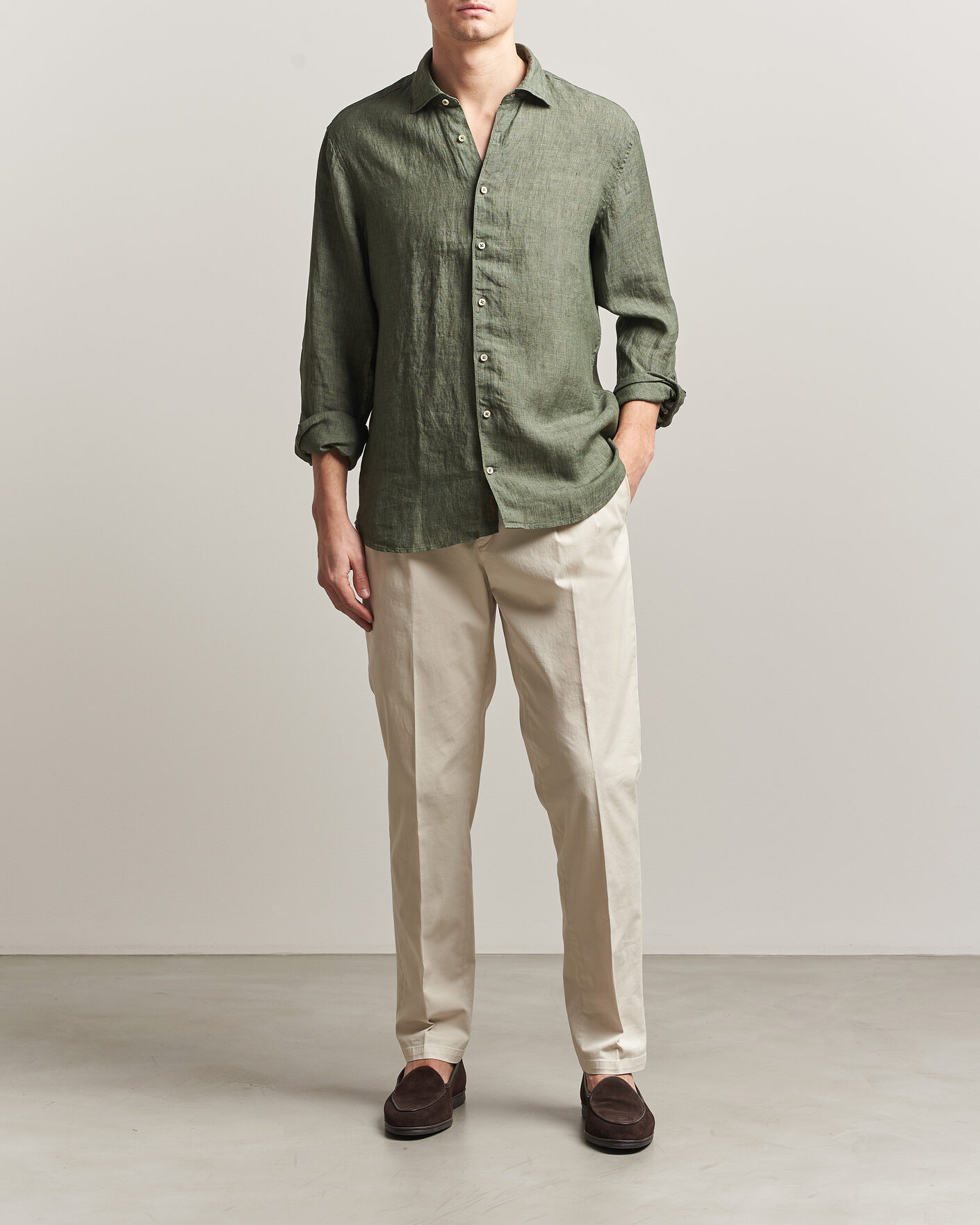 Uomini | Camicie | Stenströms | Regular Fit Cut Away Linen Shirt Green