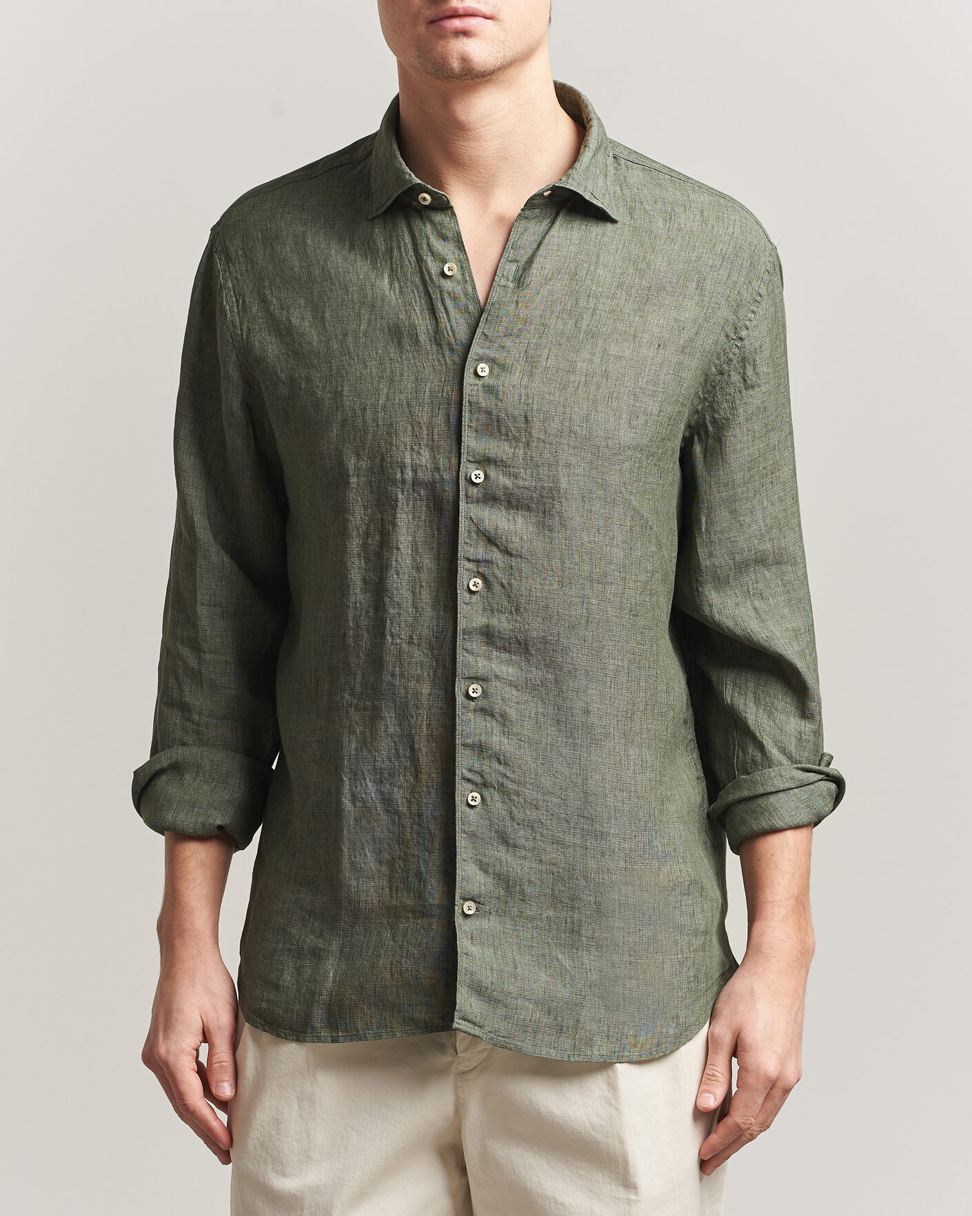 Uomini | Camicie | Stenströms | Regular Fit Cut Away Linen Shirt Green