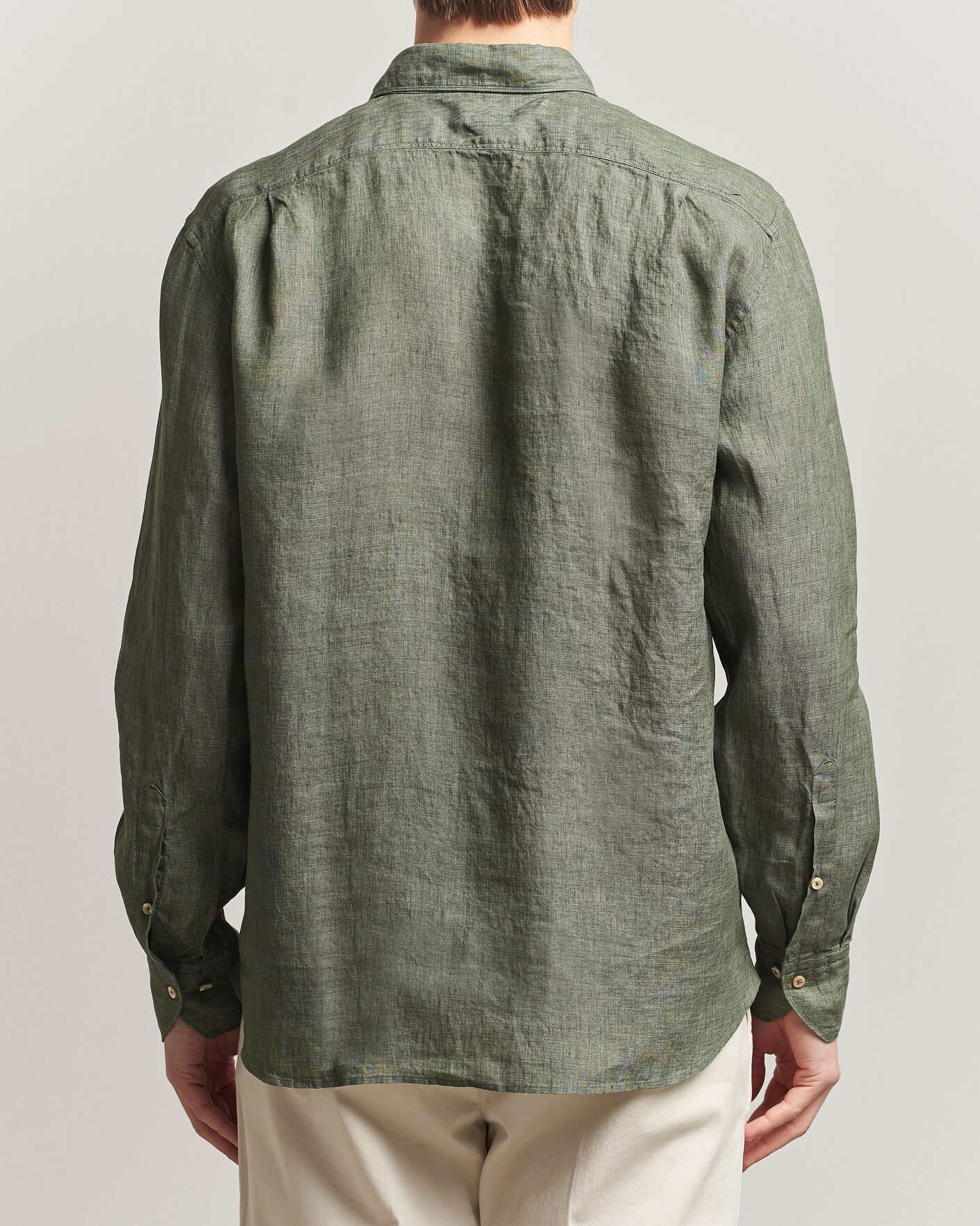 Uomini | Camicie | Stenströms | Regular Fit Cut Away Linen Shirt Green