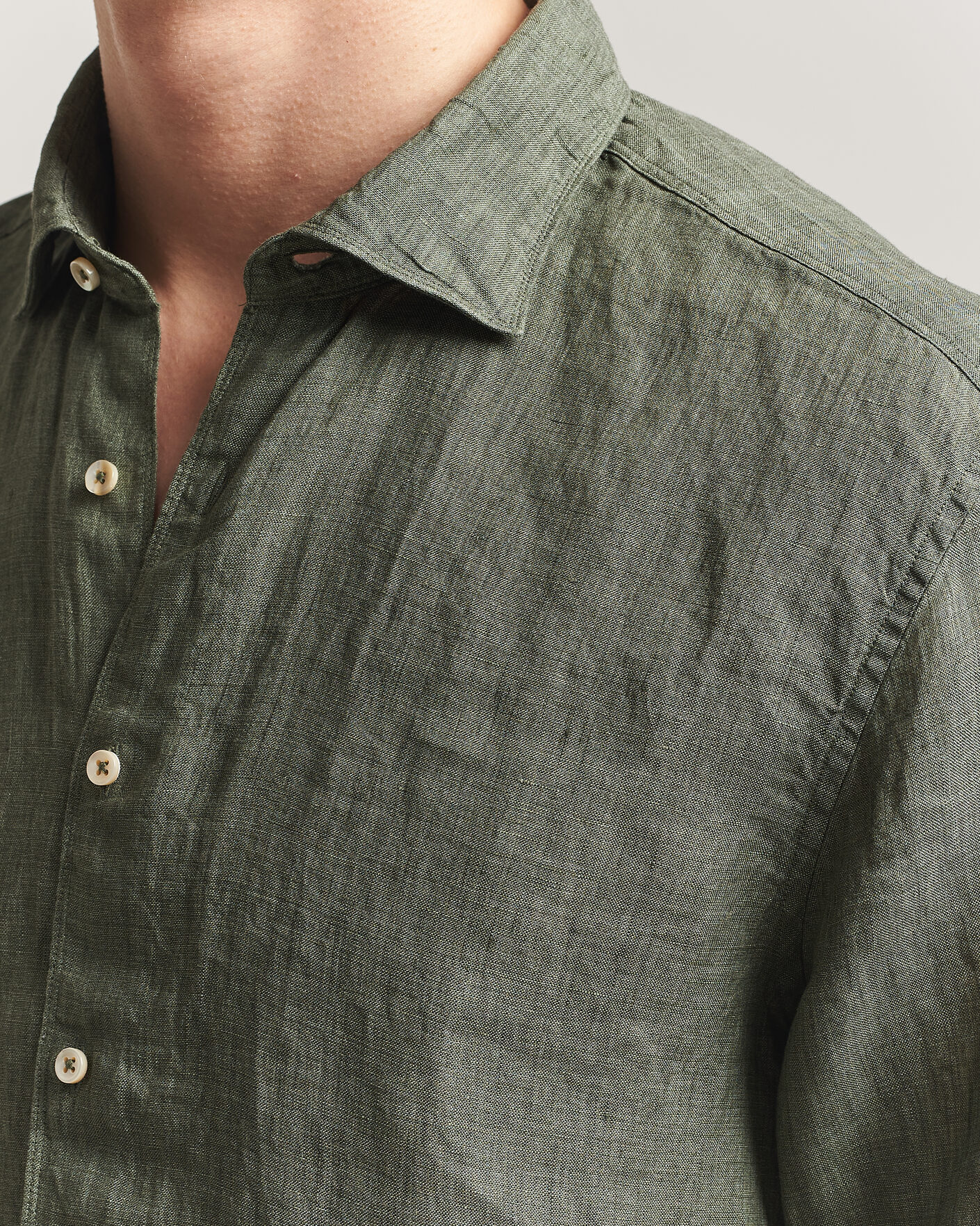 Uomini | Camicie | Stenströms | Regular Fit Cut Away Linen Shirt Green