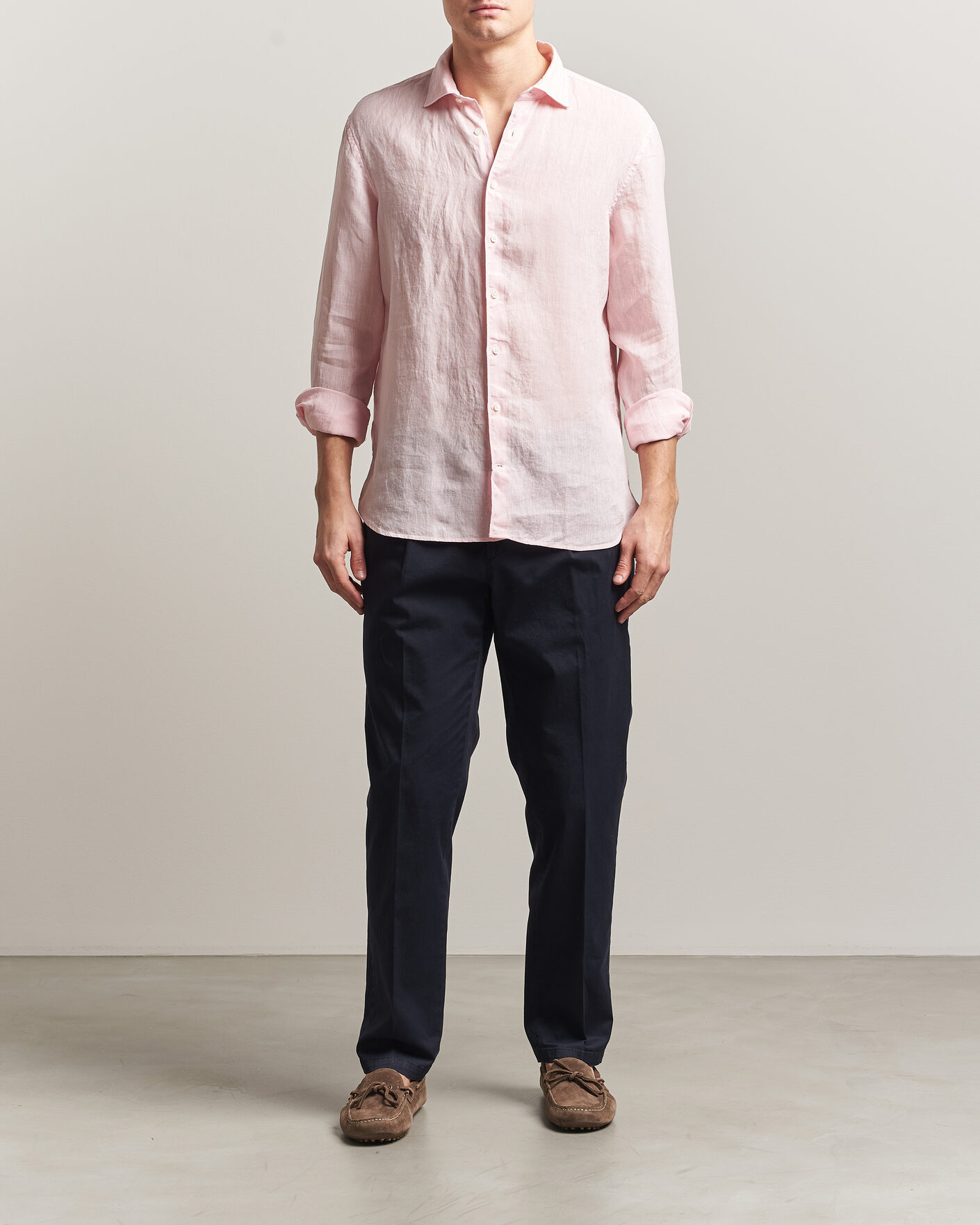 Uomini | Camicie | Stenströms | Regular Fit Cut Away Linen Shirt Soft Pink