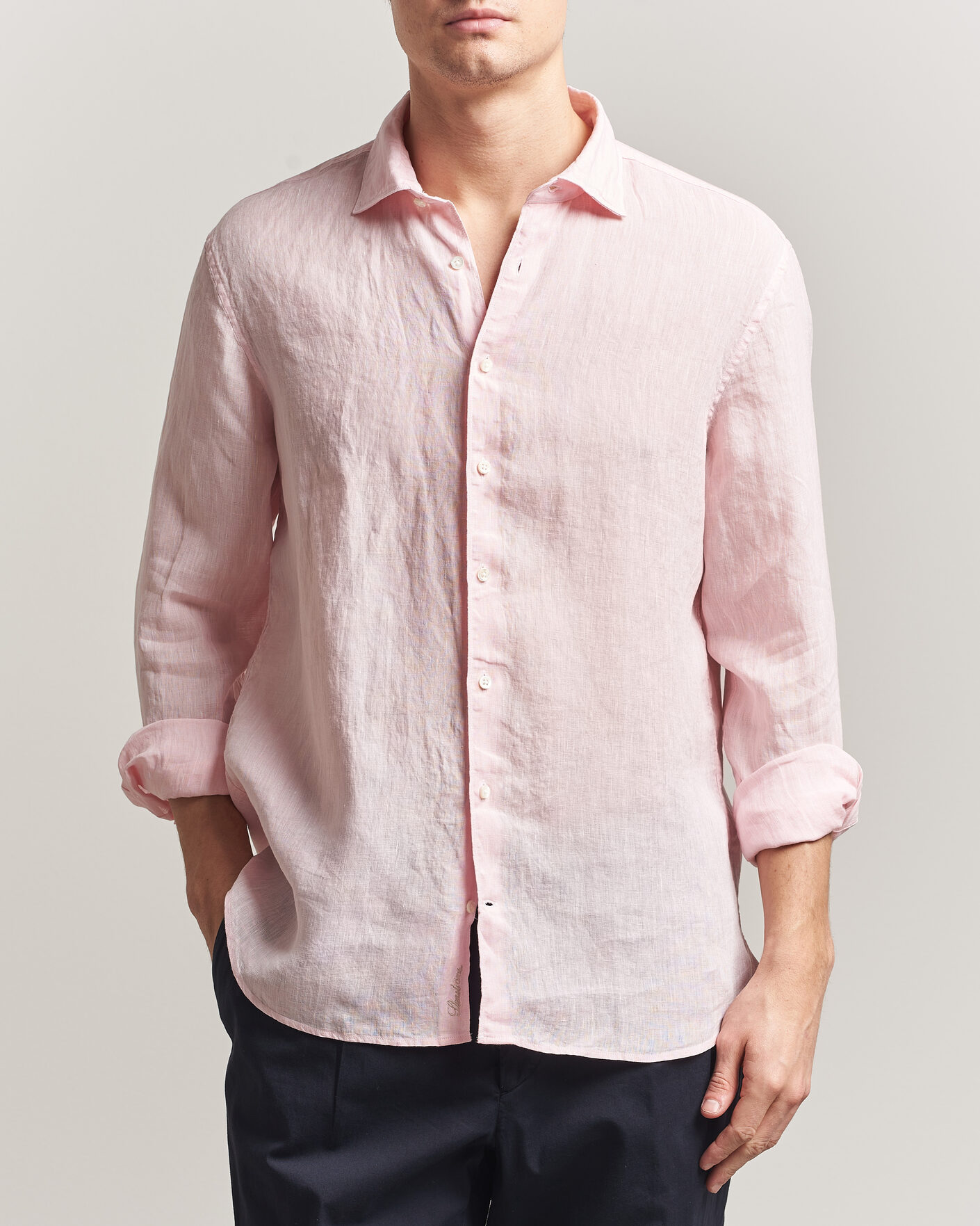 Uomini | Camicie | Stenströms | Regular Fit Cut Away Linen Shirt Soft Pink