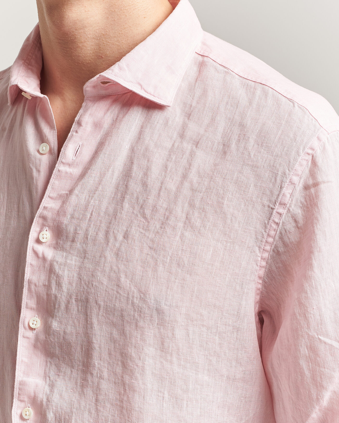 Uomini | Camicie | Stenströms | Regular Fit Cut Away Linen Shirt Soft Pink