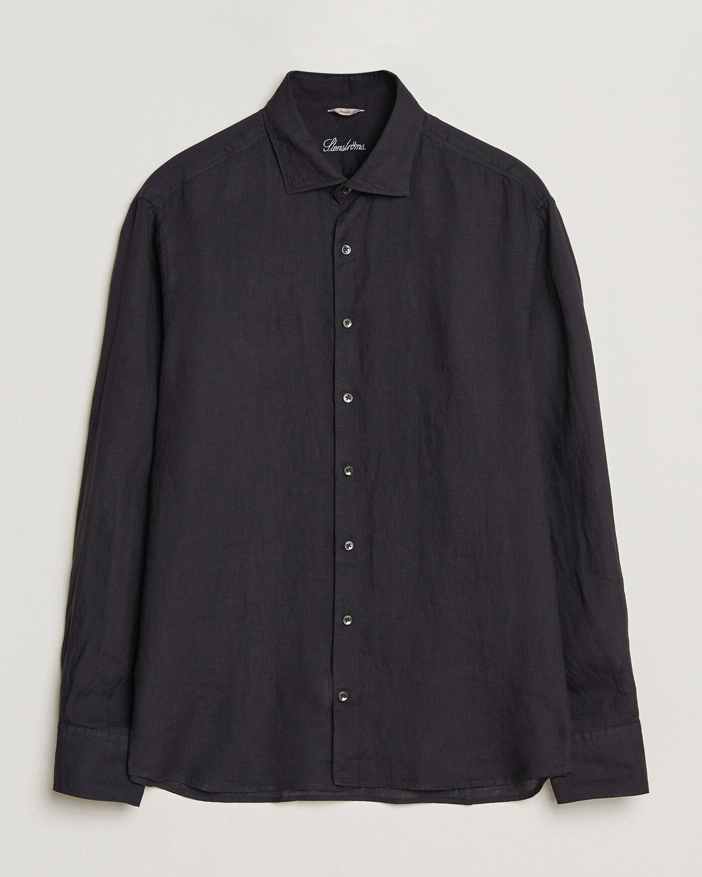Uomini | Camicie | Stenströms | Regular Fit Cut Away Linen Shirt Black