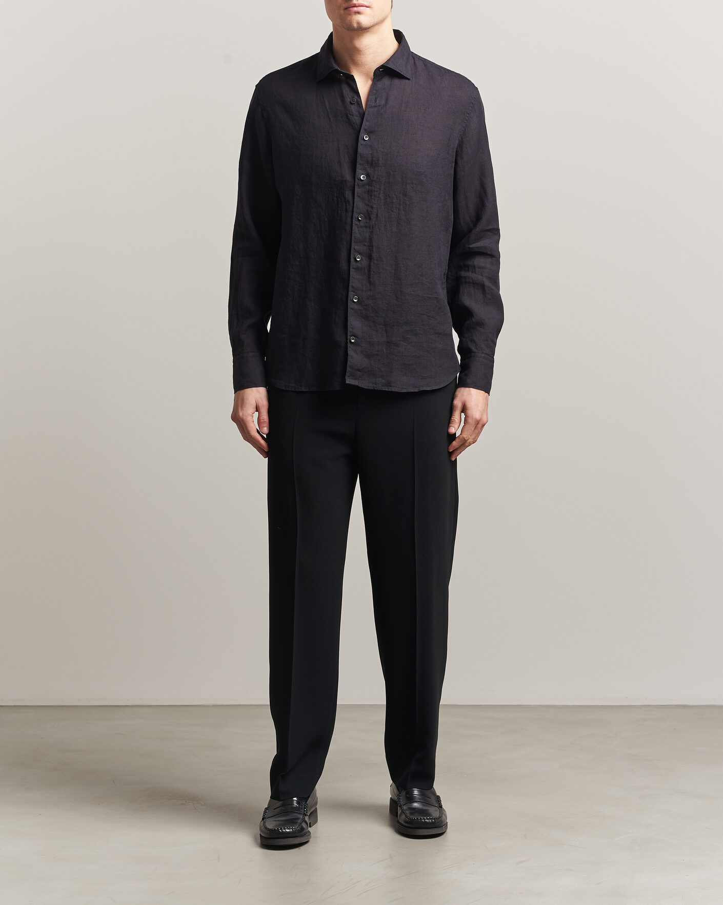 Uomini | Camicie | Stenströms | Regular Fit Cut Away Linen Shirt Black