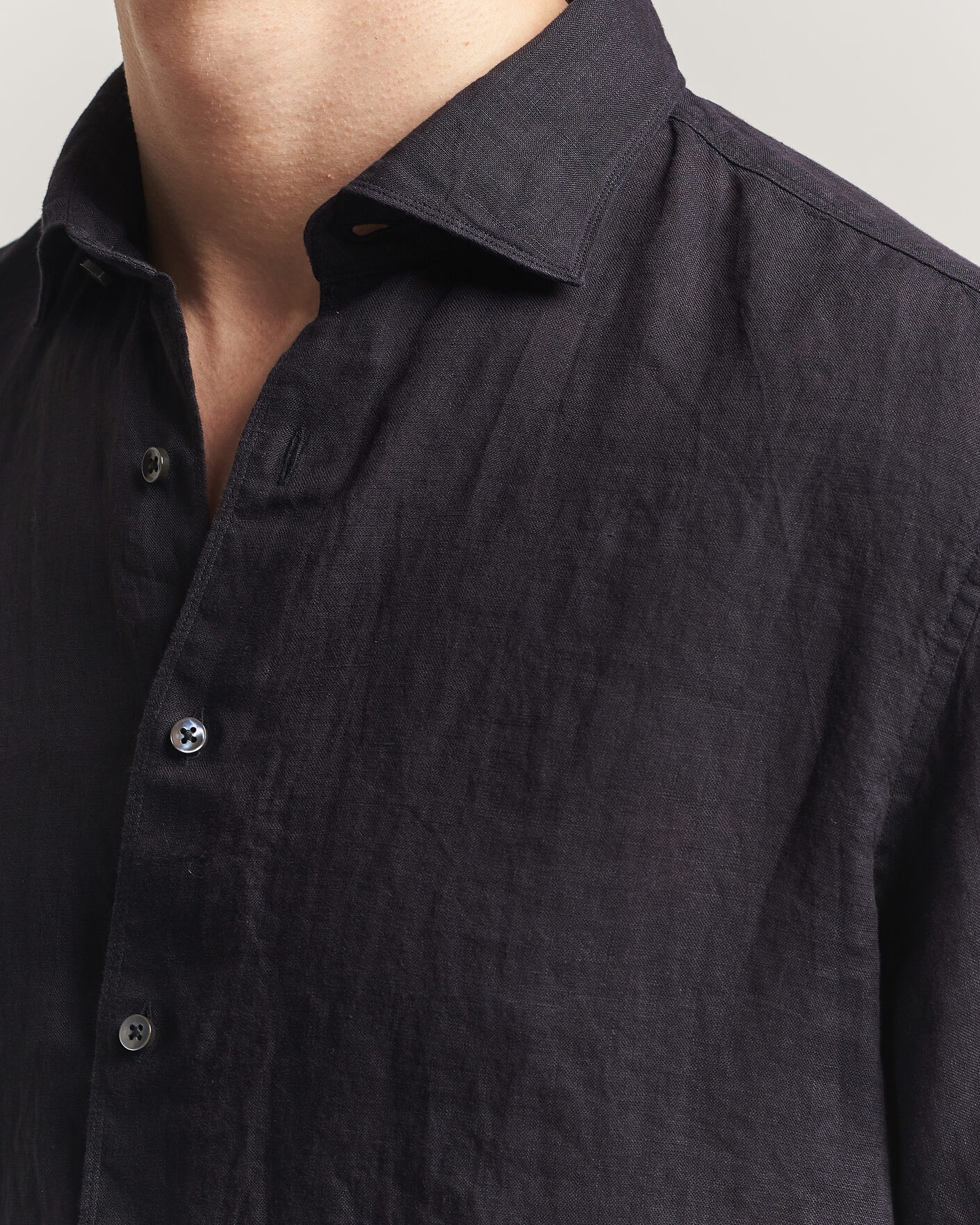 Uomini | Camicie | Stenströms | Regular Fit Cut Away Linen Shirt Black