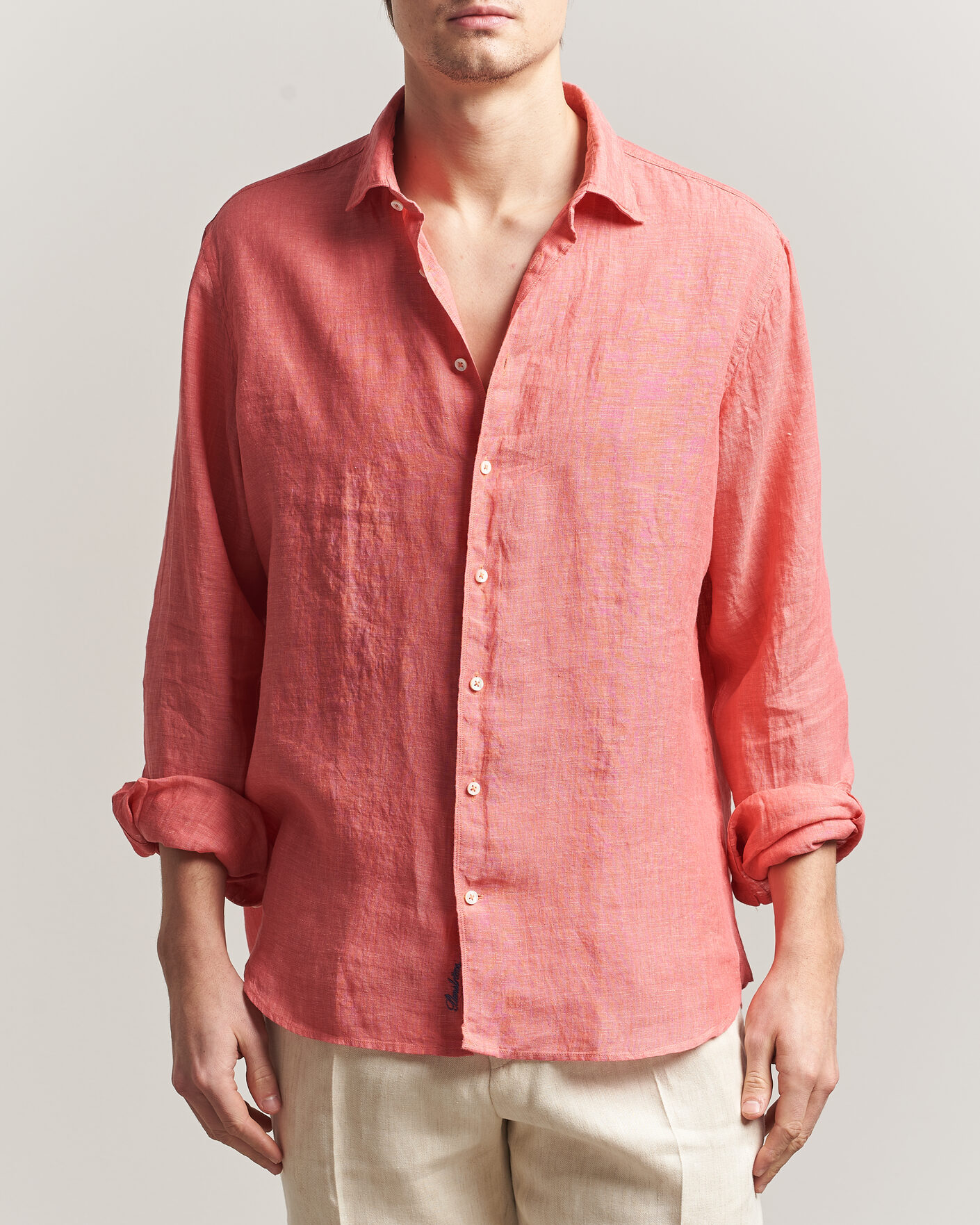 Uomini | Camicie | Stenströms | Regular Fit Cut Away Linen Shirt Raspberry