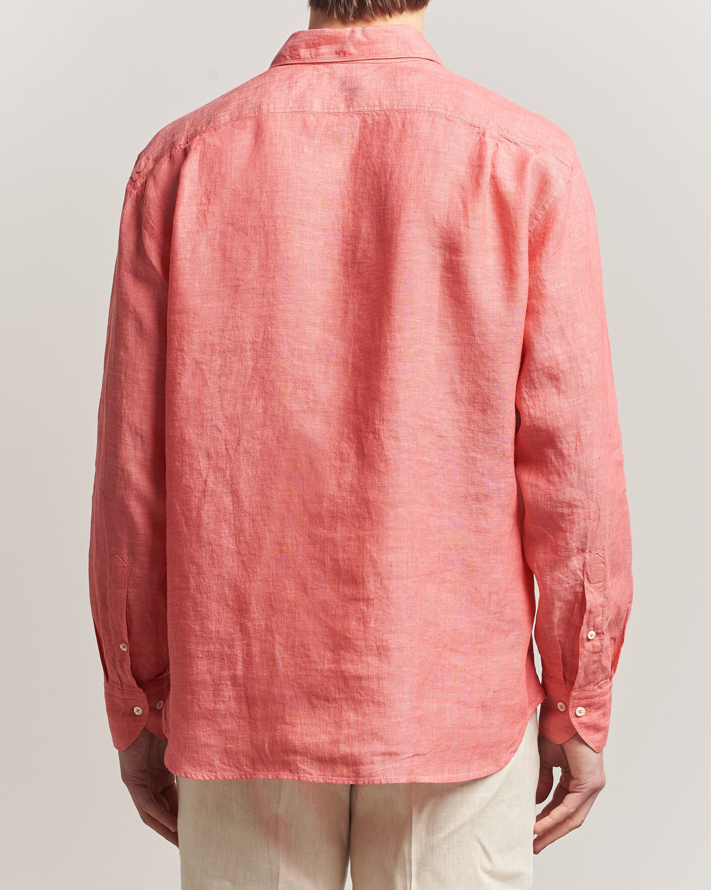 Uomini | Camicie | Stenströms | Regular Fit Cut Away Linen Shirt Raspberry