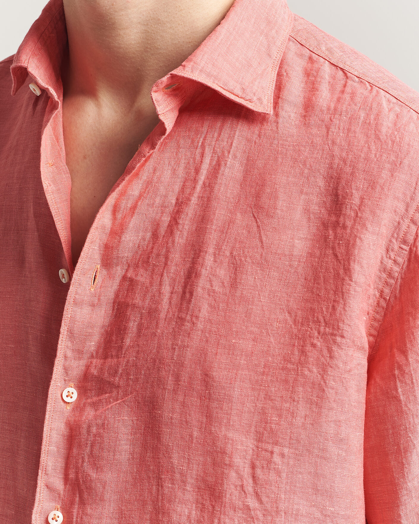 Uomini | Camicie | Stenströms | Regular Fit Cut Away Linen Shirt Raspberry