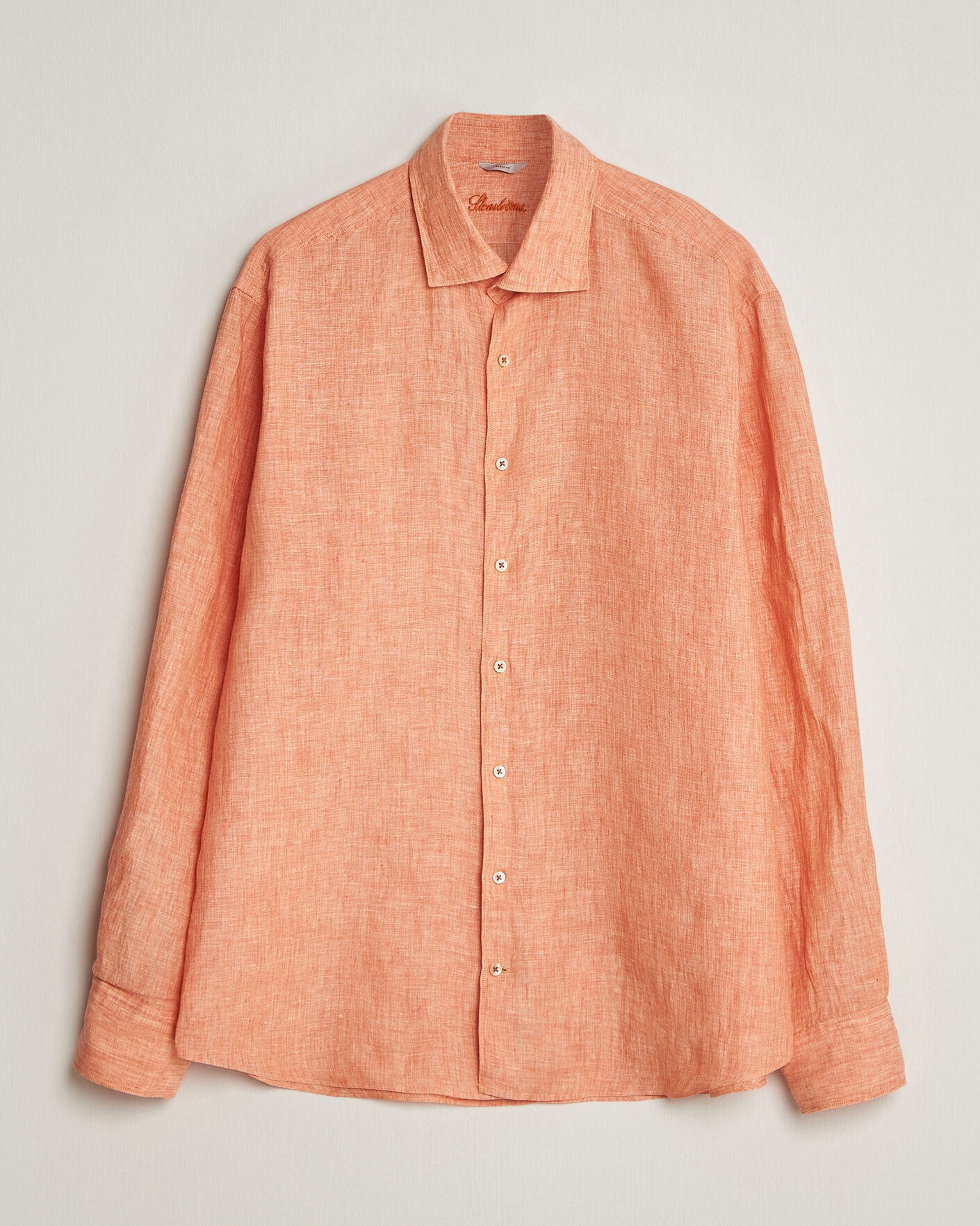 Uomini | Camicie | Stenströms | Regular Fit Cut Away Linen Shirt Orange