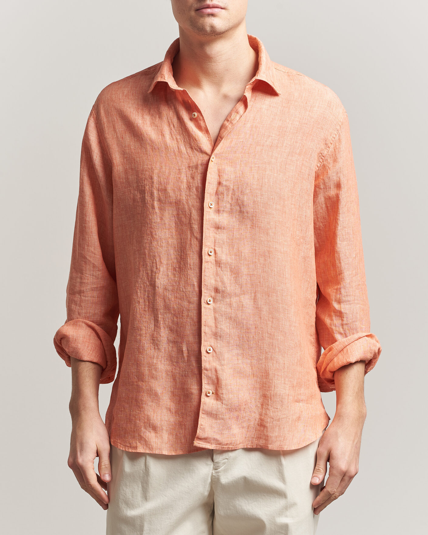 Uomini | Camicie | Stenströms | Regular Fit Cut Away Linen Shirt Orange
