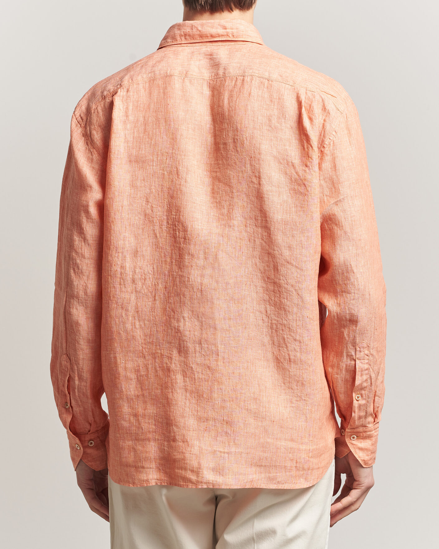 Uomini | Camicie | Stenströms | Regular Fit Cut Away Linen Shirt Orange