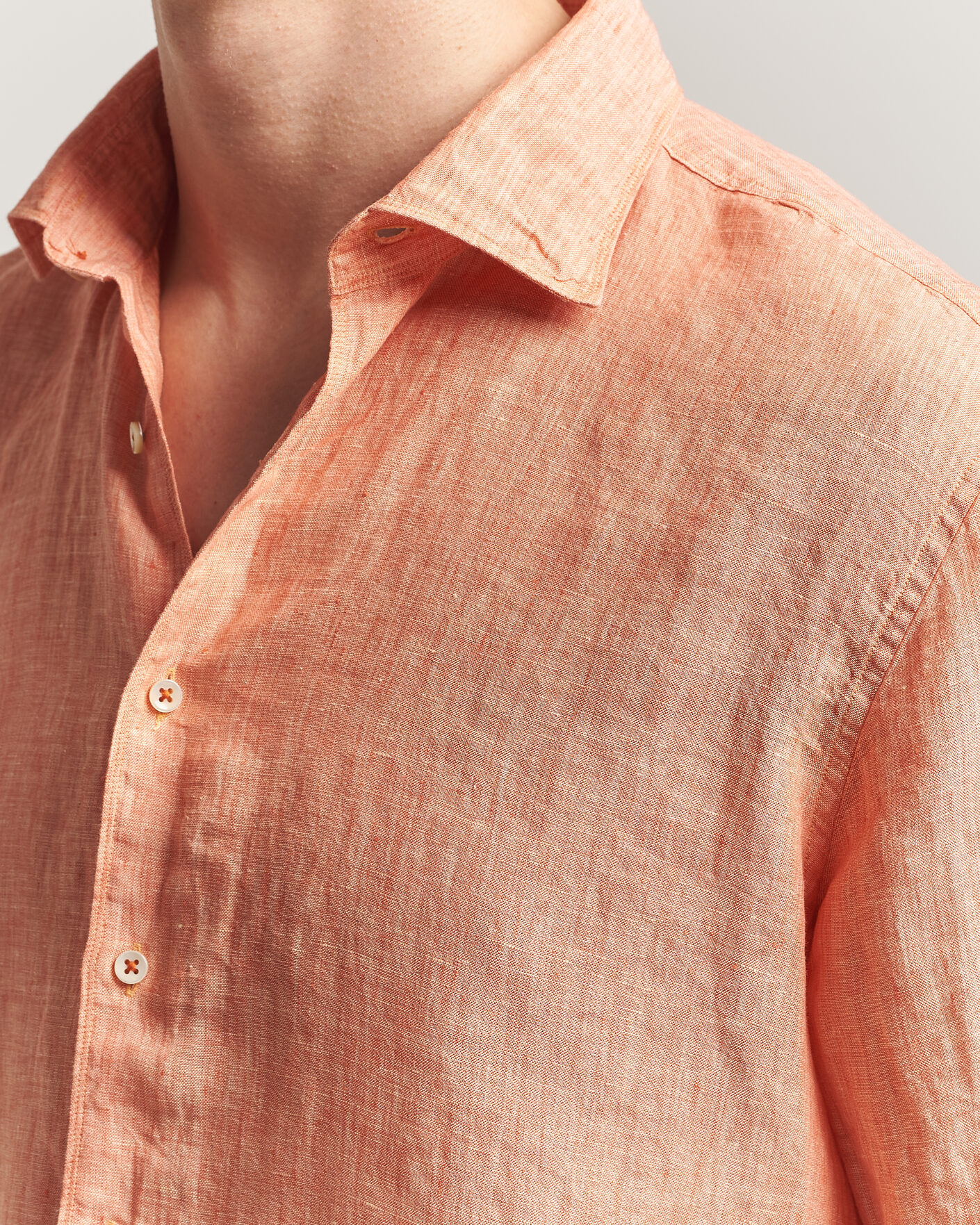 Uomini | Camicie | Stenströms | Regular Fit Cut Away Linen Shirt Orange