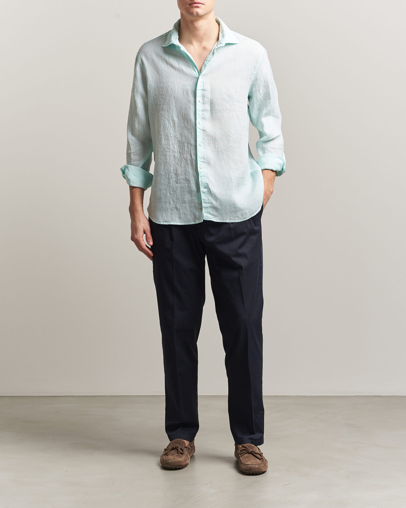 Uomini | Camicie | Stenströms | Regular Fit Cut Away Linen Shirt Mint