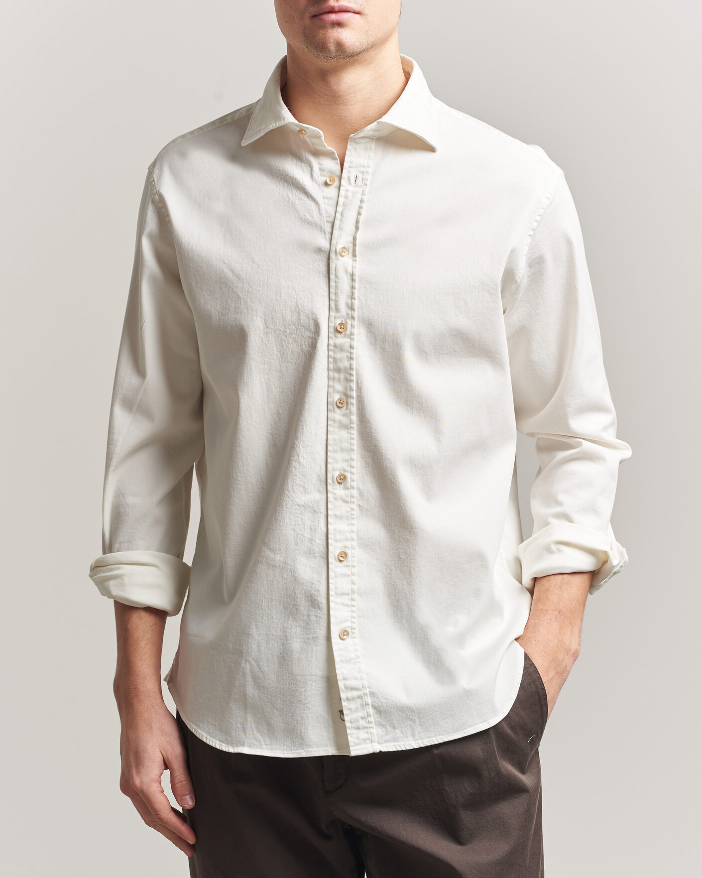 Uomini | Camicie | Stenströms | Regular Fit Garment Washed Denim Shirt White