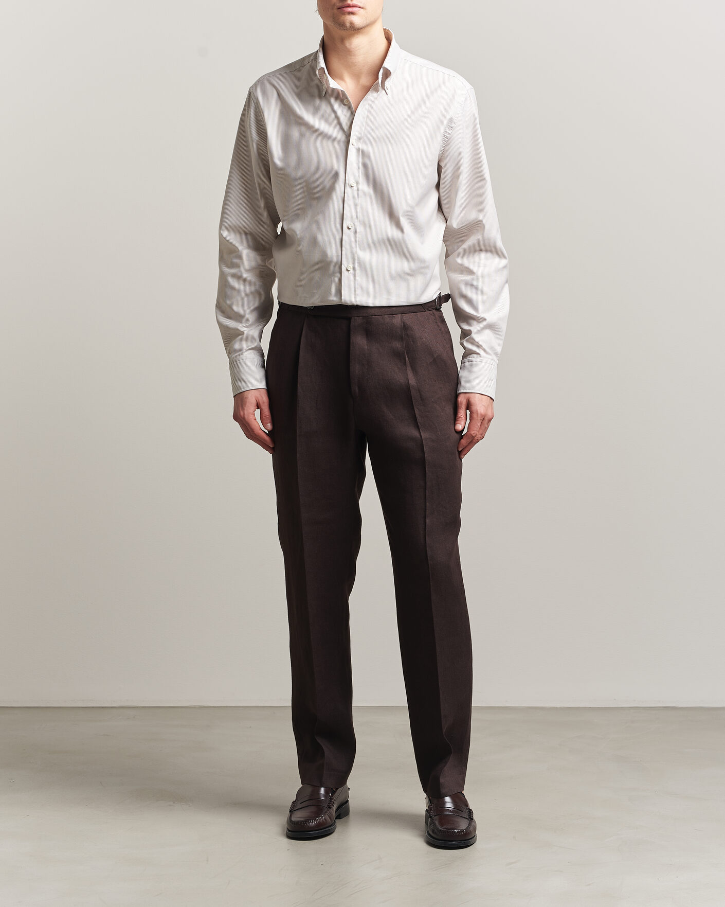 Uomini | Camicie | Stenströms | Regular Fit Thin Striped Oxford Shirt Beige