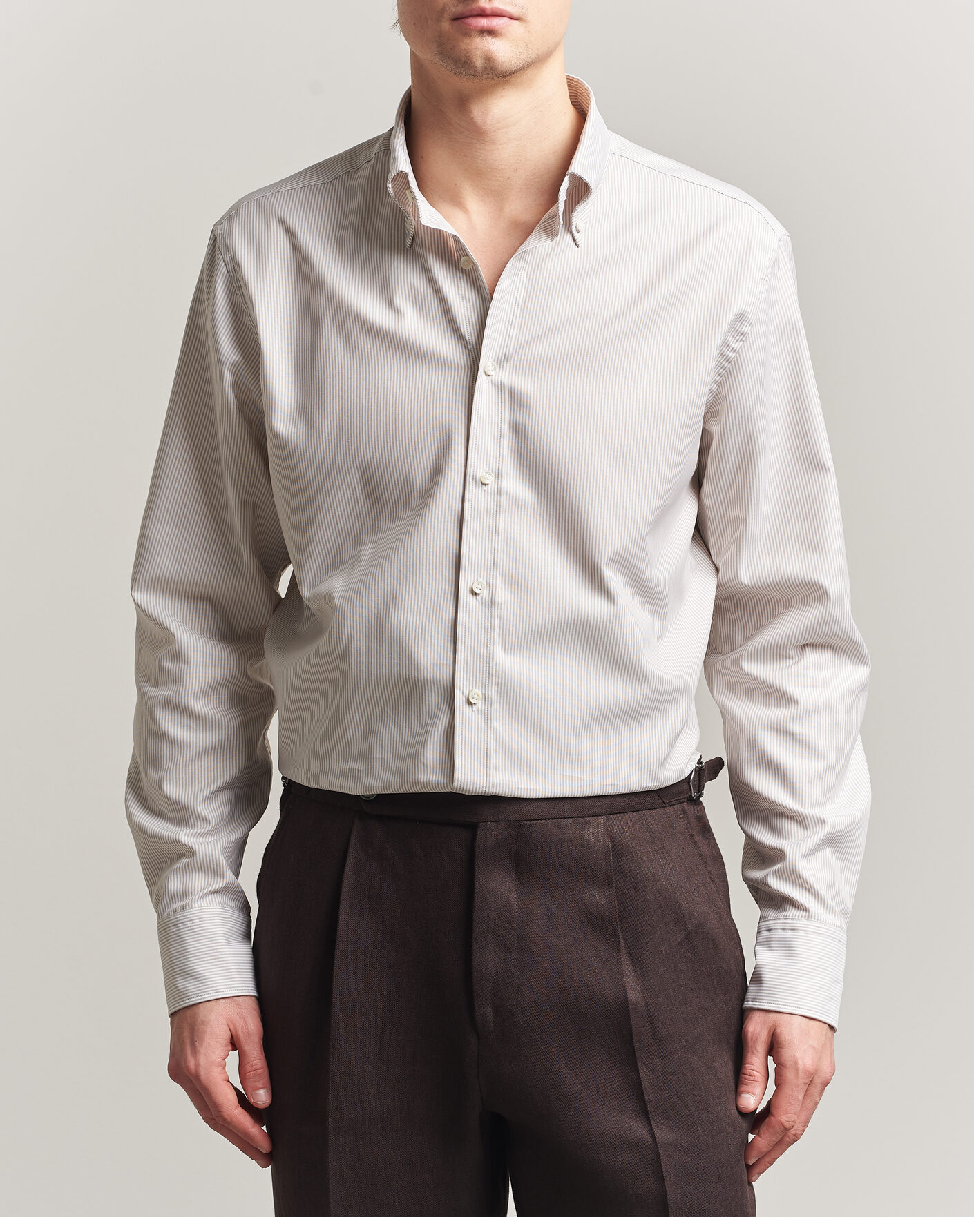 Uomini | Camicie | Stenströms | Regular Fit Thin Striped Oxford Shirt Beige