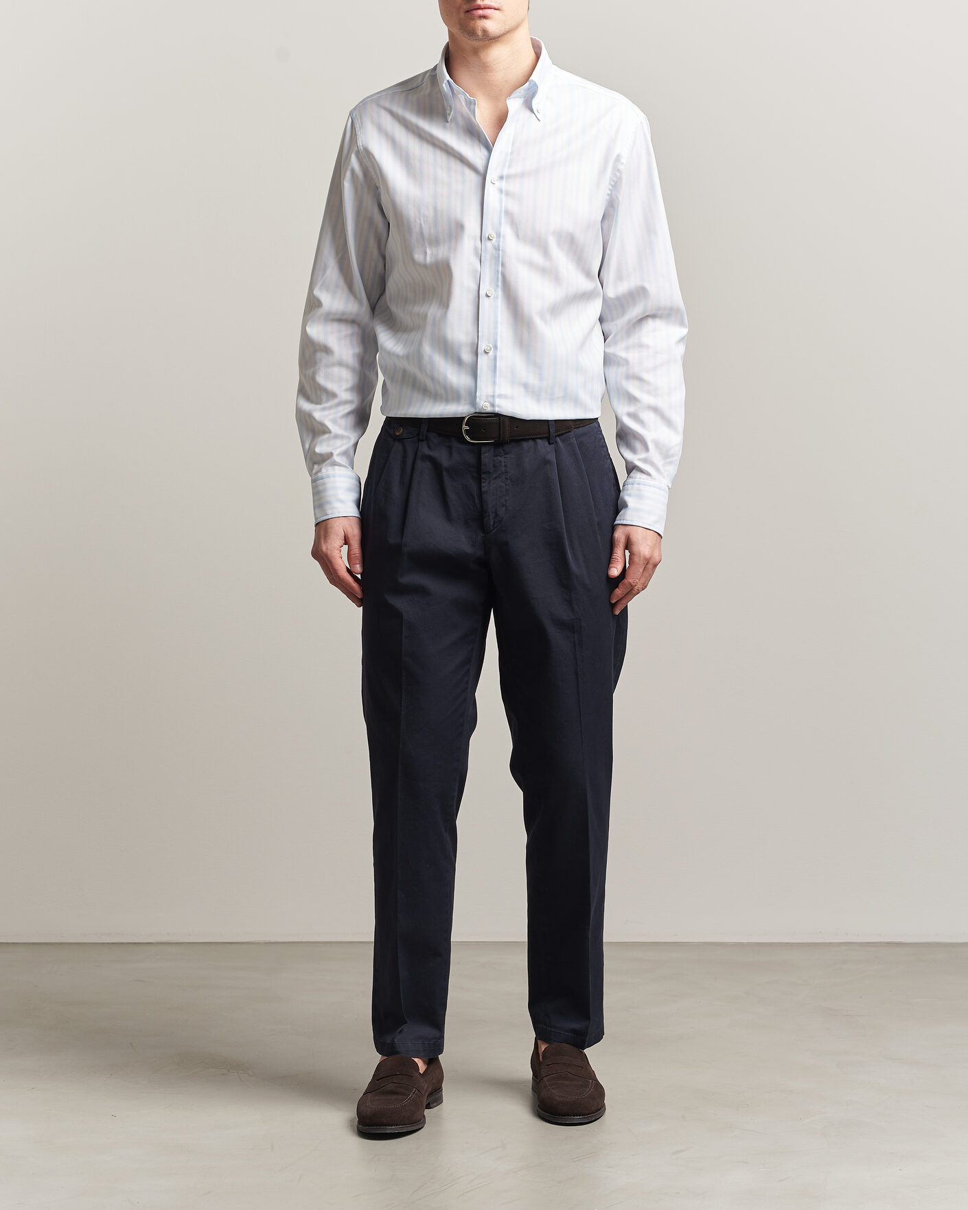 Uomini | Camicie | Stenströms | Regular Fit Striped Oxford Shirt Light Blue